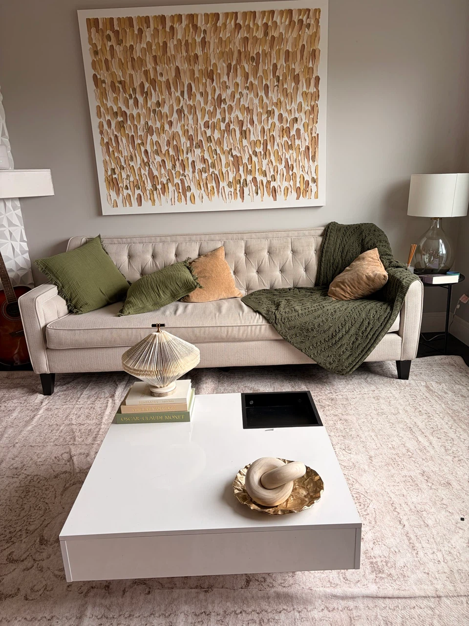 Modern White Coffee Table with Black Tray
