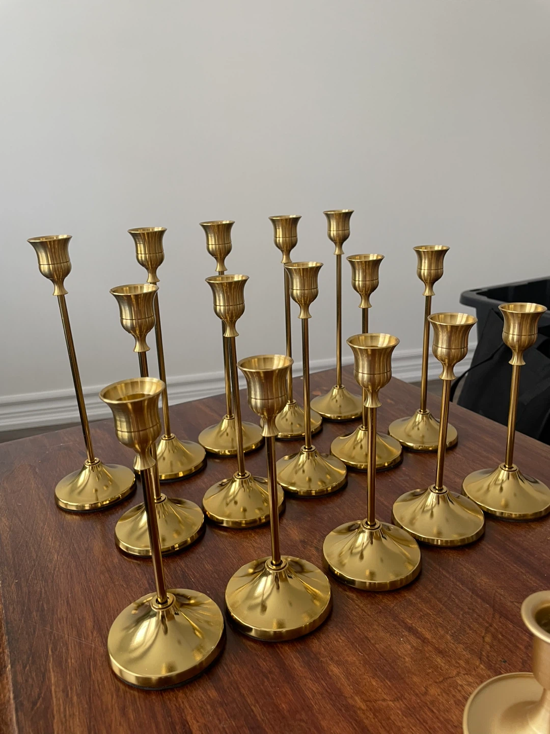 Set of 15 Gold Taper Candle Holders