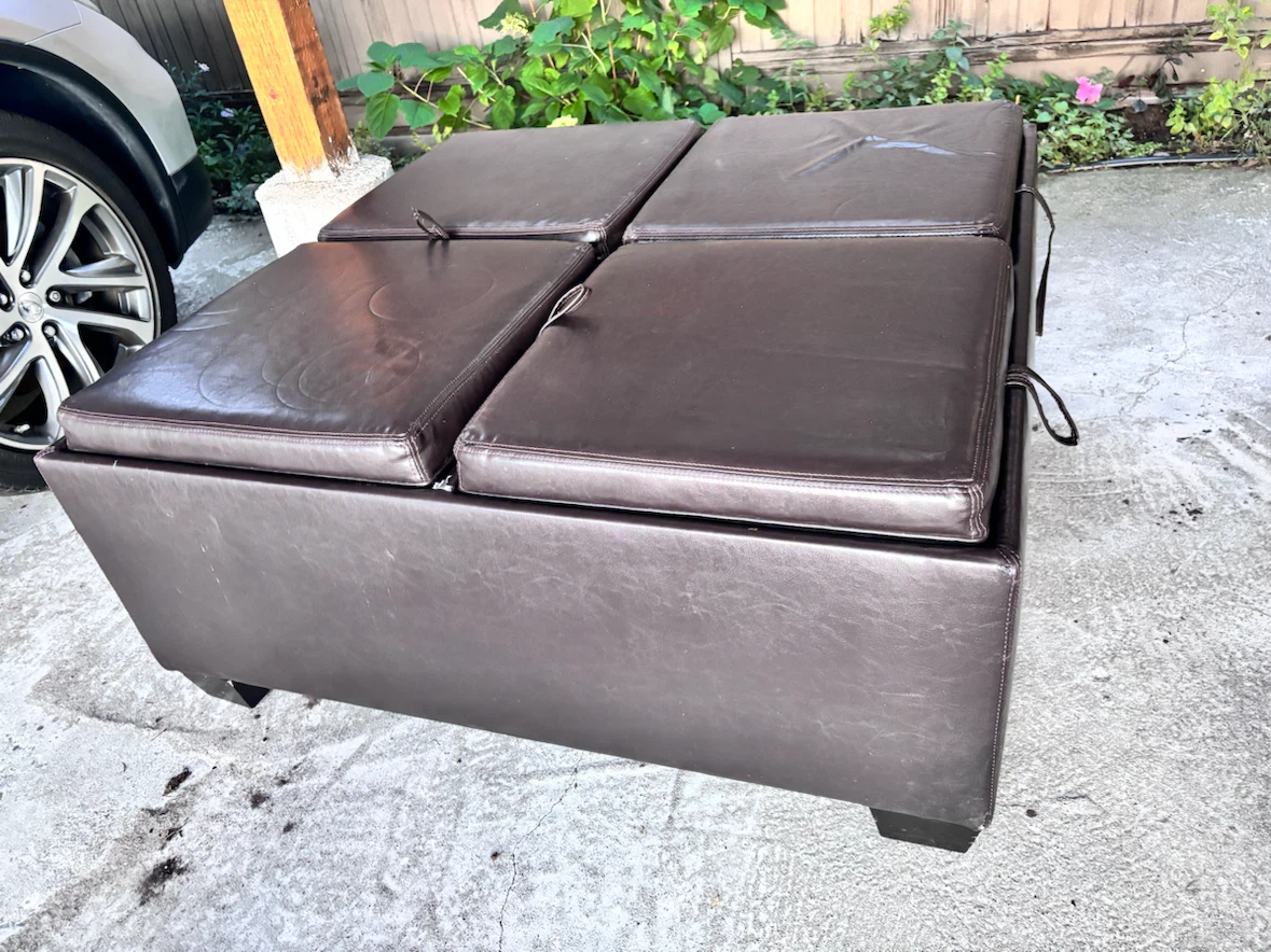 Dark Brown Faux Leather Storage Ottoman