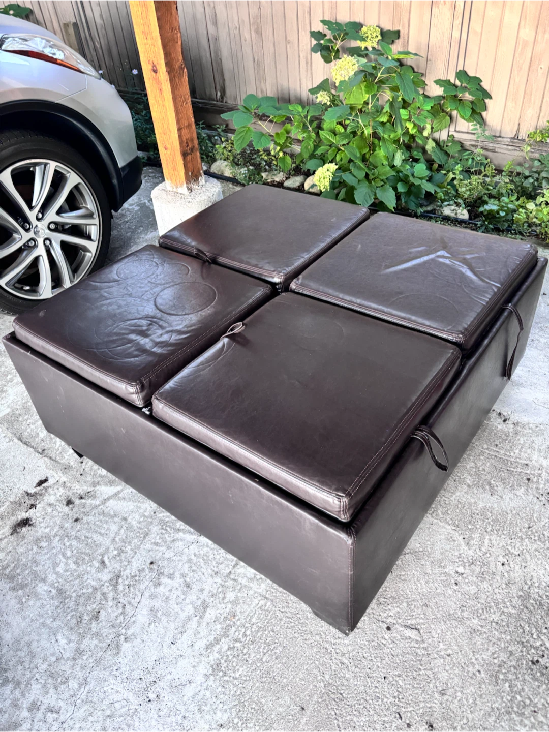 Dark Brown Faux Leather Storage Ottoman - photo 5