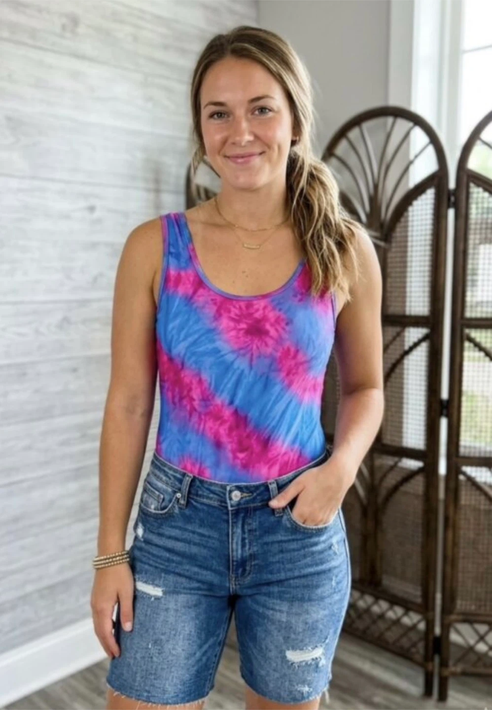 Pink and Blue Tie-Dye Bodysuit size M