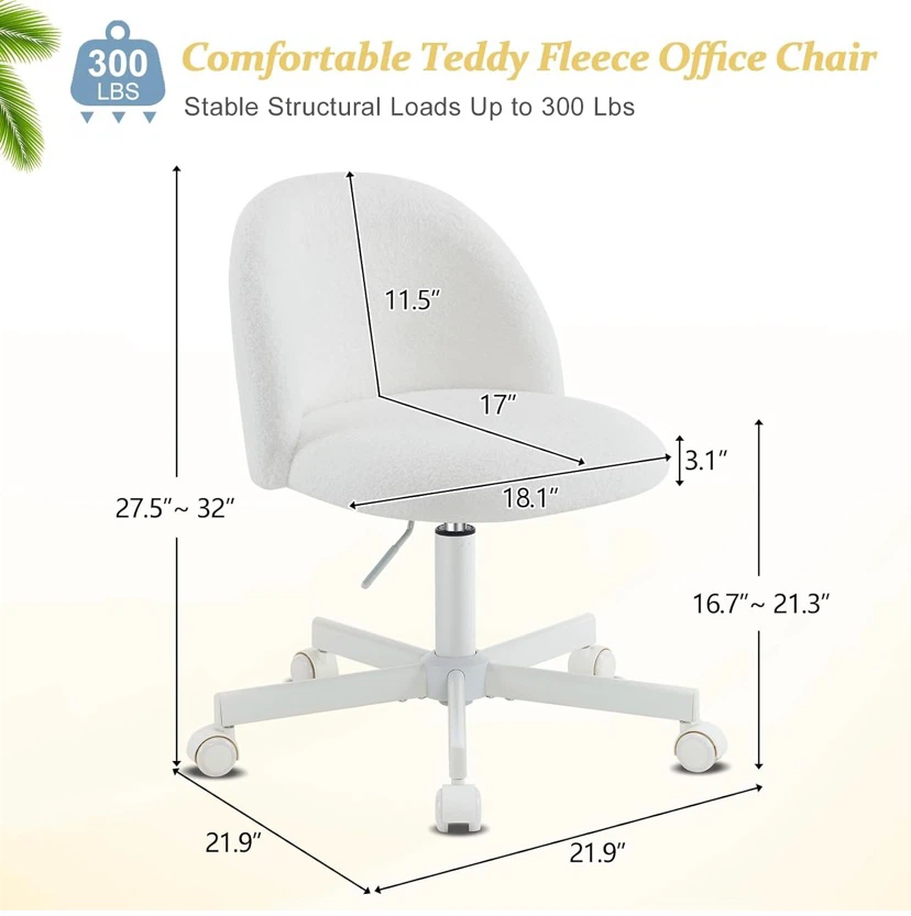 New Teddy Bear Vanity Chair / Desk Chair Cream - photo 2