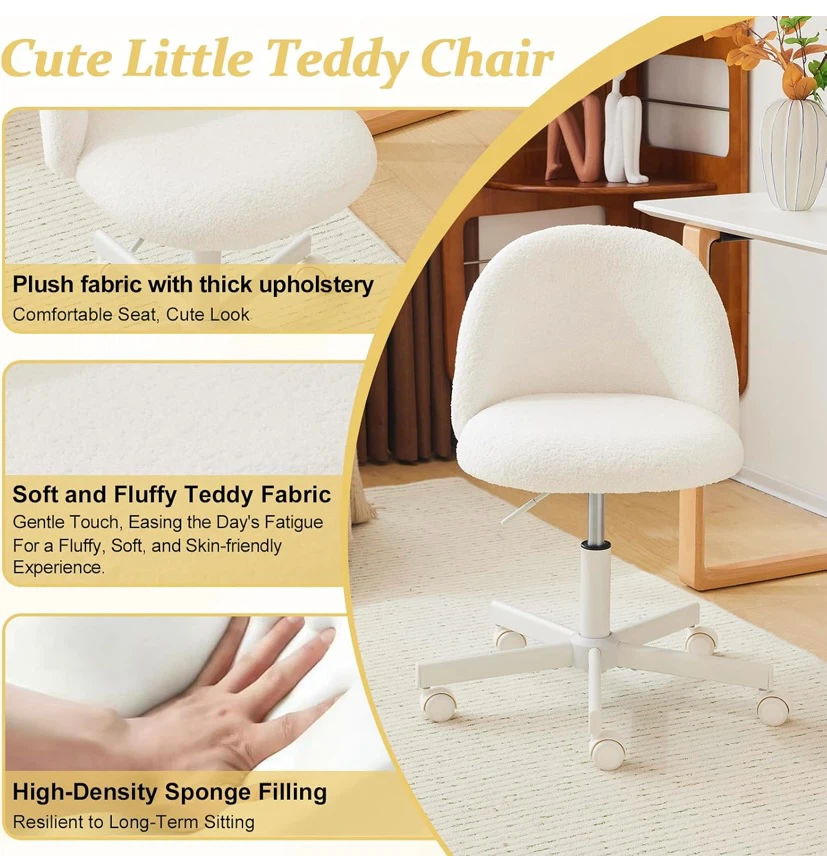 New Teddy Bear Vanity Chair / Desk Chair Cream - photo 3