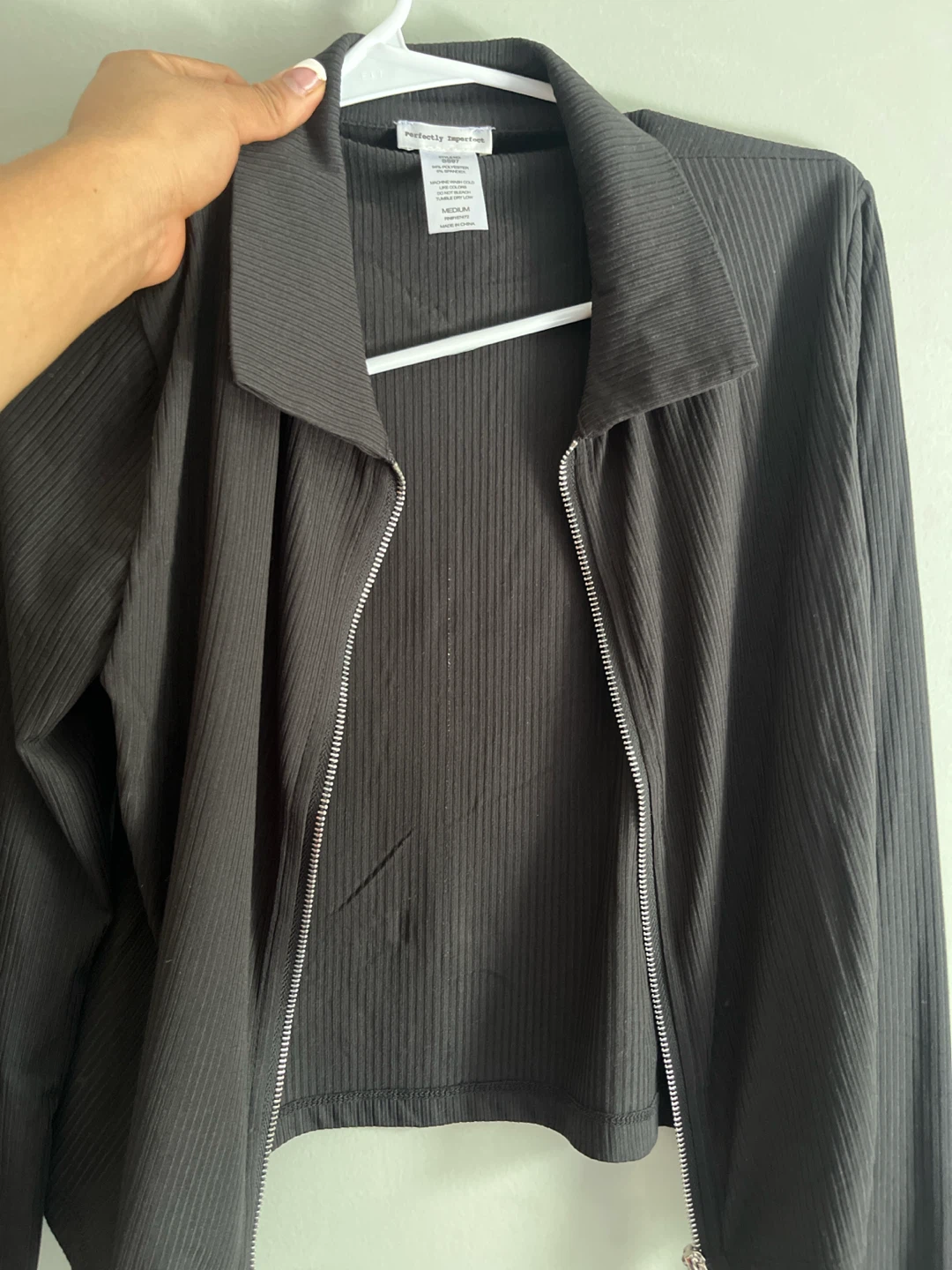 Perfectly Imperfect black ribbed zip-up jacket