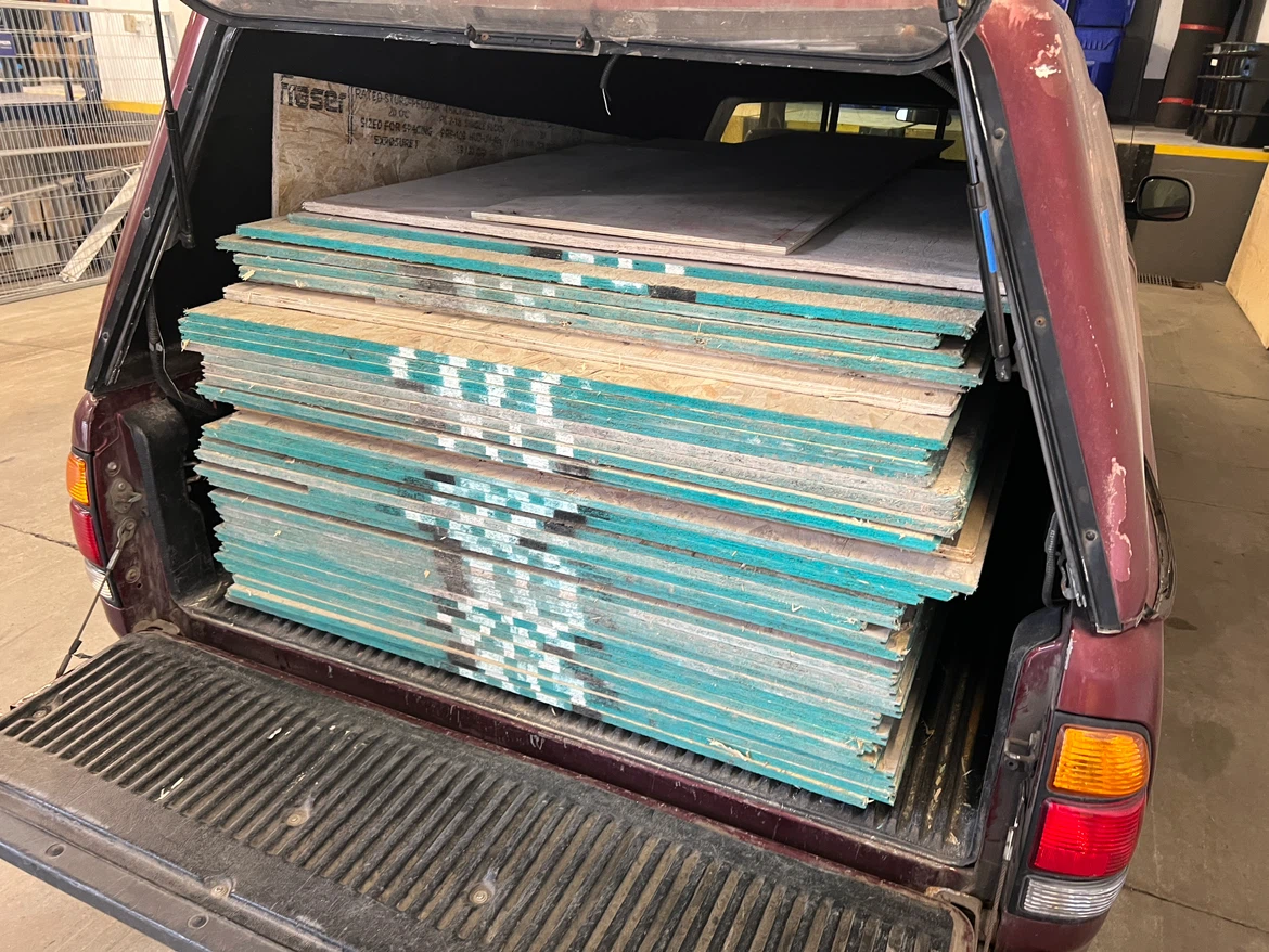 Stack of 5/8” Oriented Strand Board (OSB) Panels