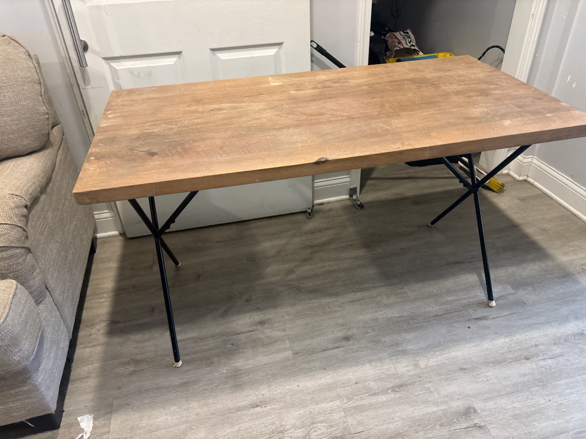 West elm Wood top small table/ desk with metal legs