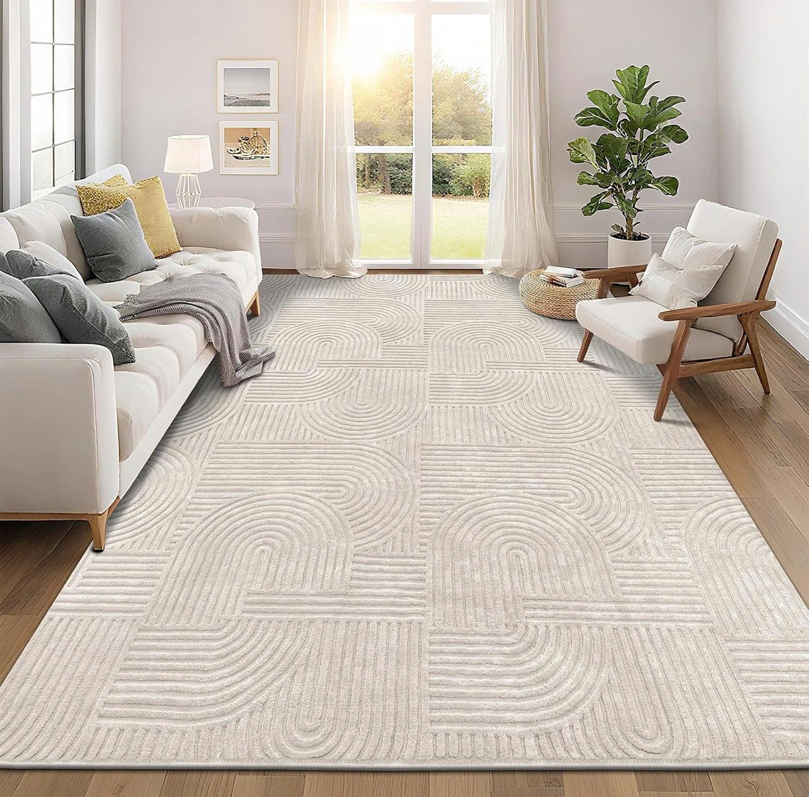 Large beige patterned area rug