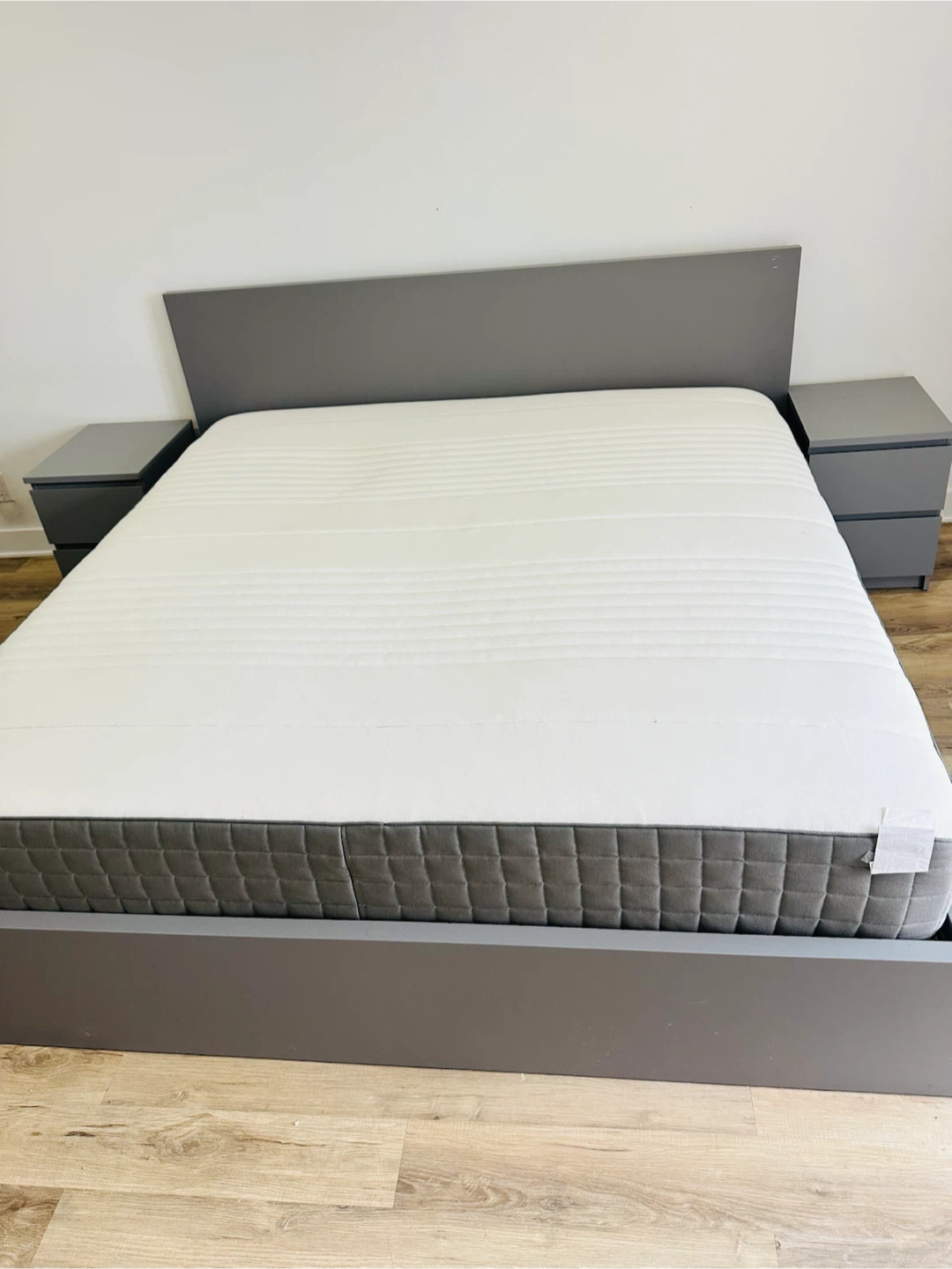 Grey King Bed Frame with Storage and Mattress