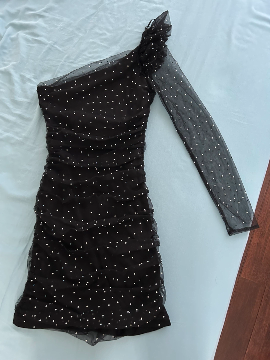Zara Black Rhinestone One-Shoulder Dress - photo 2