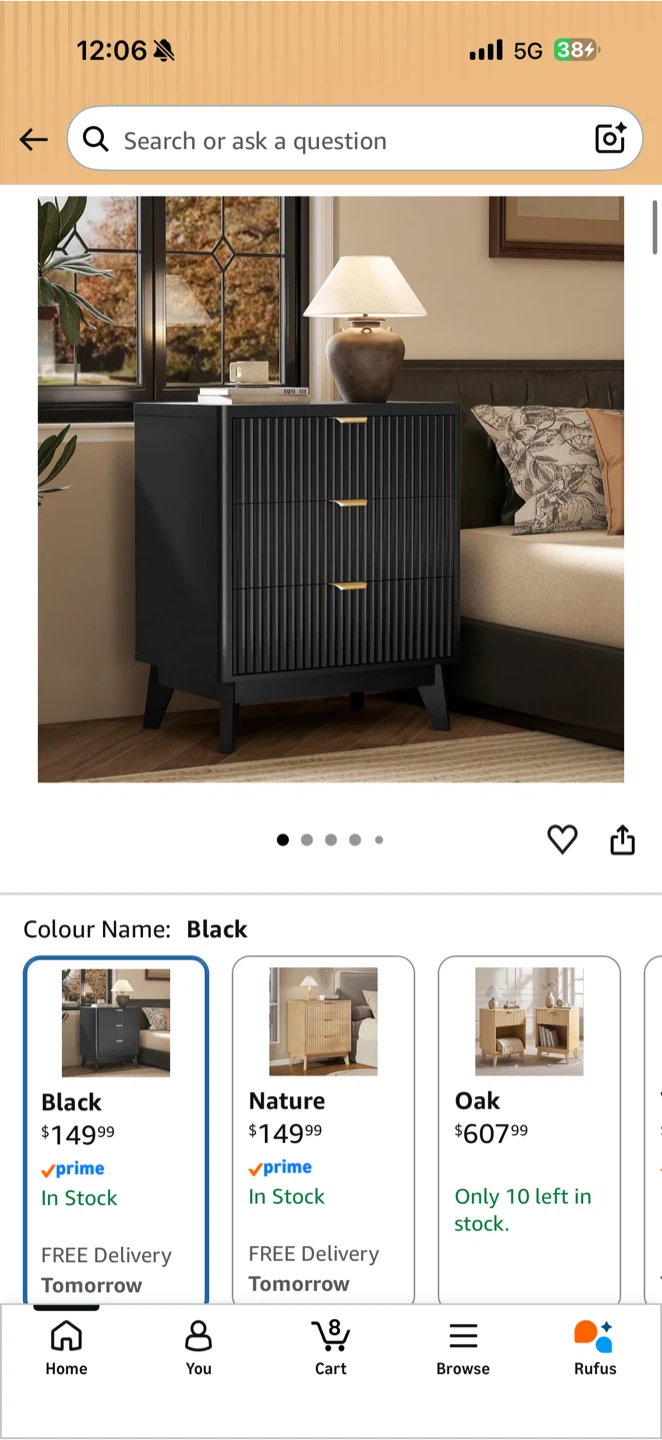 Black 3-Drawer Nightstand - photo 2