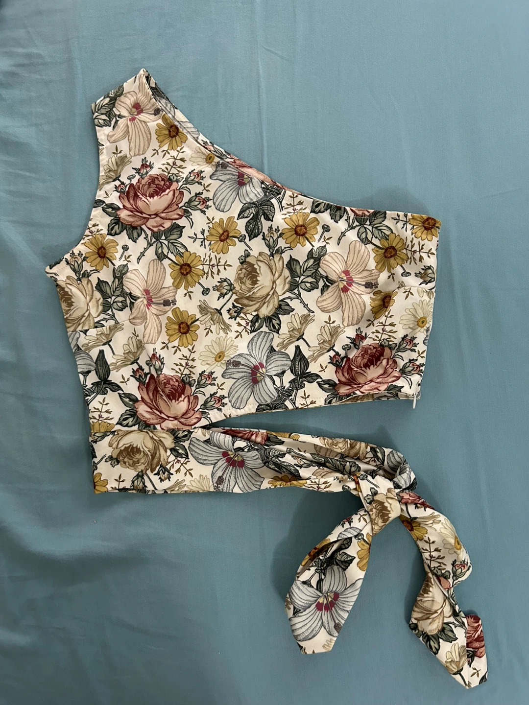 Floral One-Shoulder Tie-Side Crop Top - photo 2