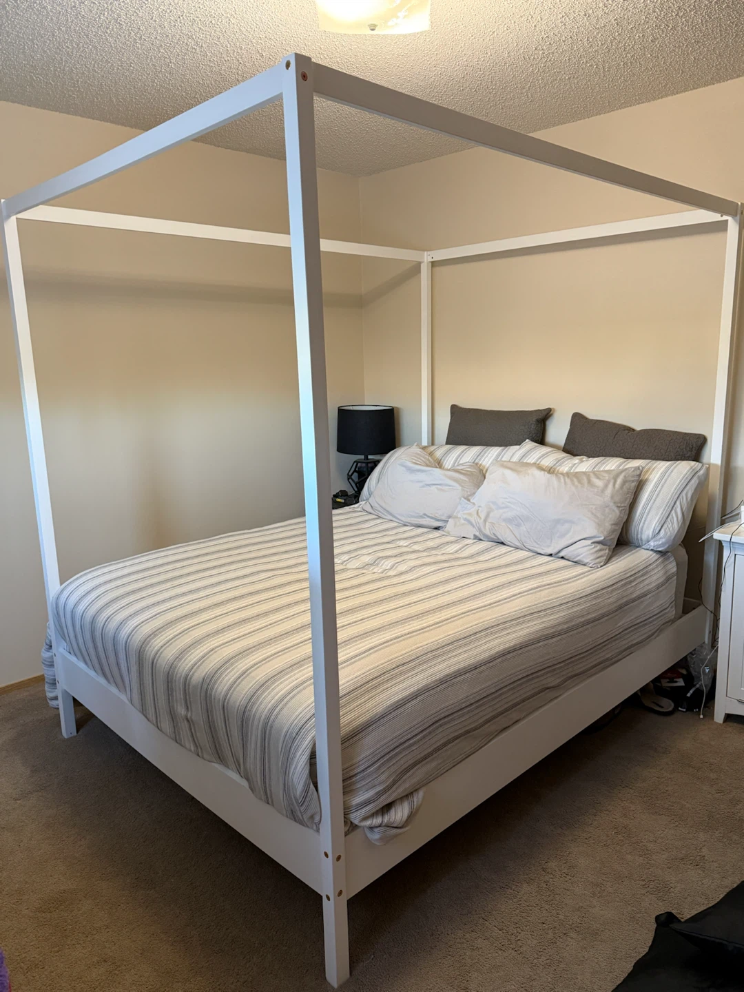 Modern White Wood Canopy Bed Frame – Queen Size (1 Year Old) - photo 3