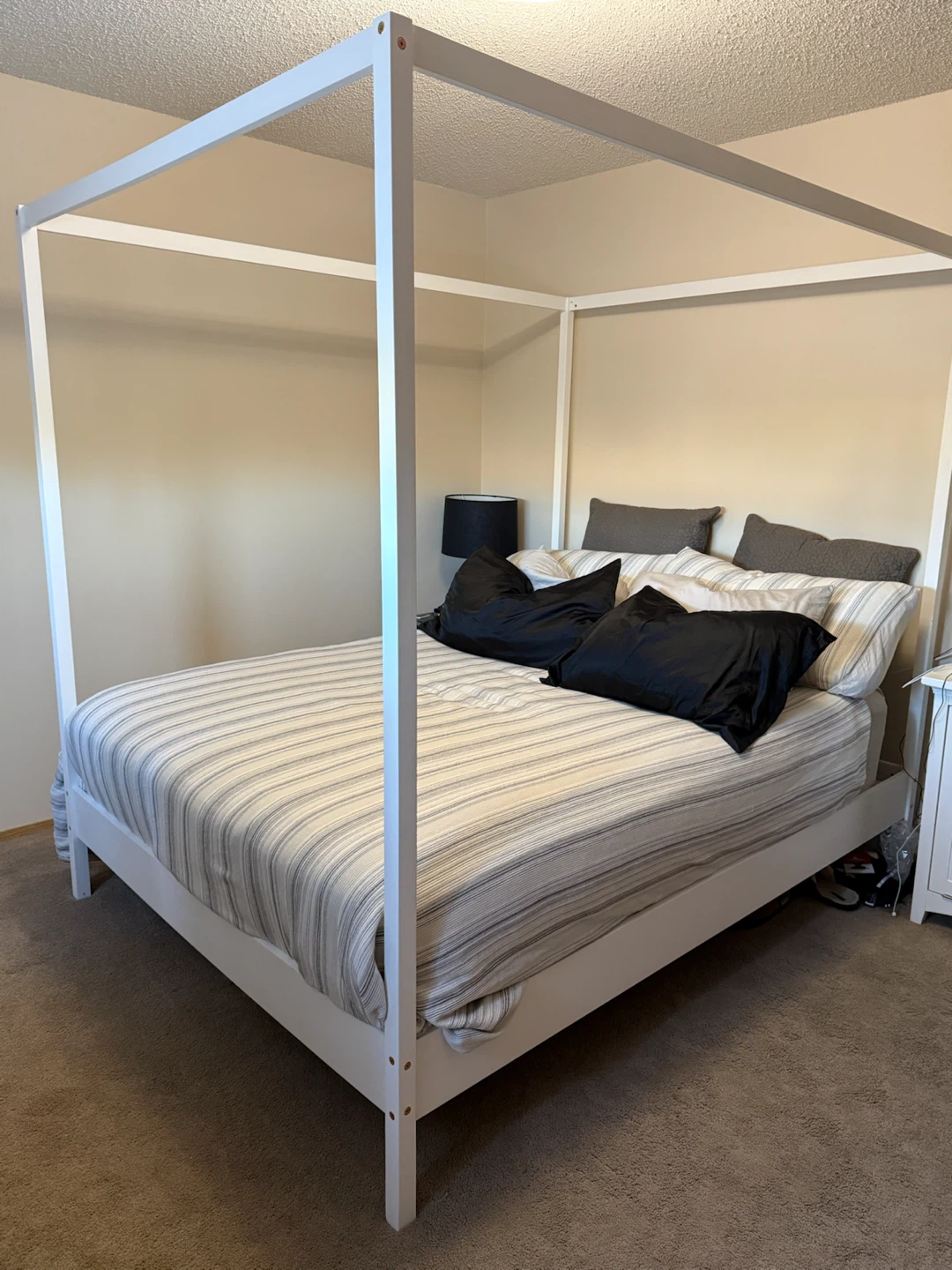 Modern White Wood Canopy Bed Frame – Queen Size (1 Year Old) - photo 4