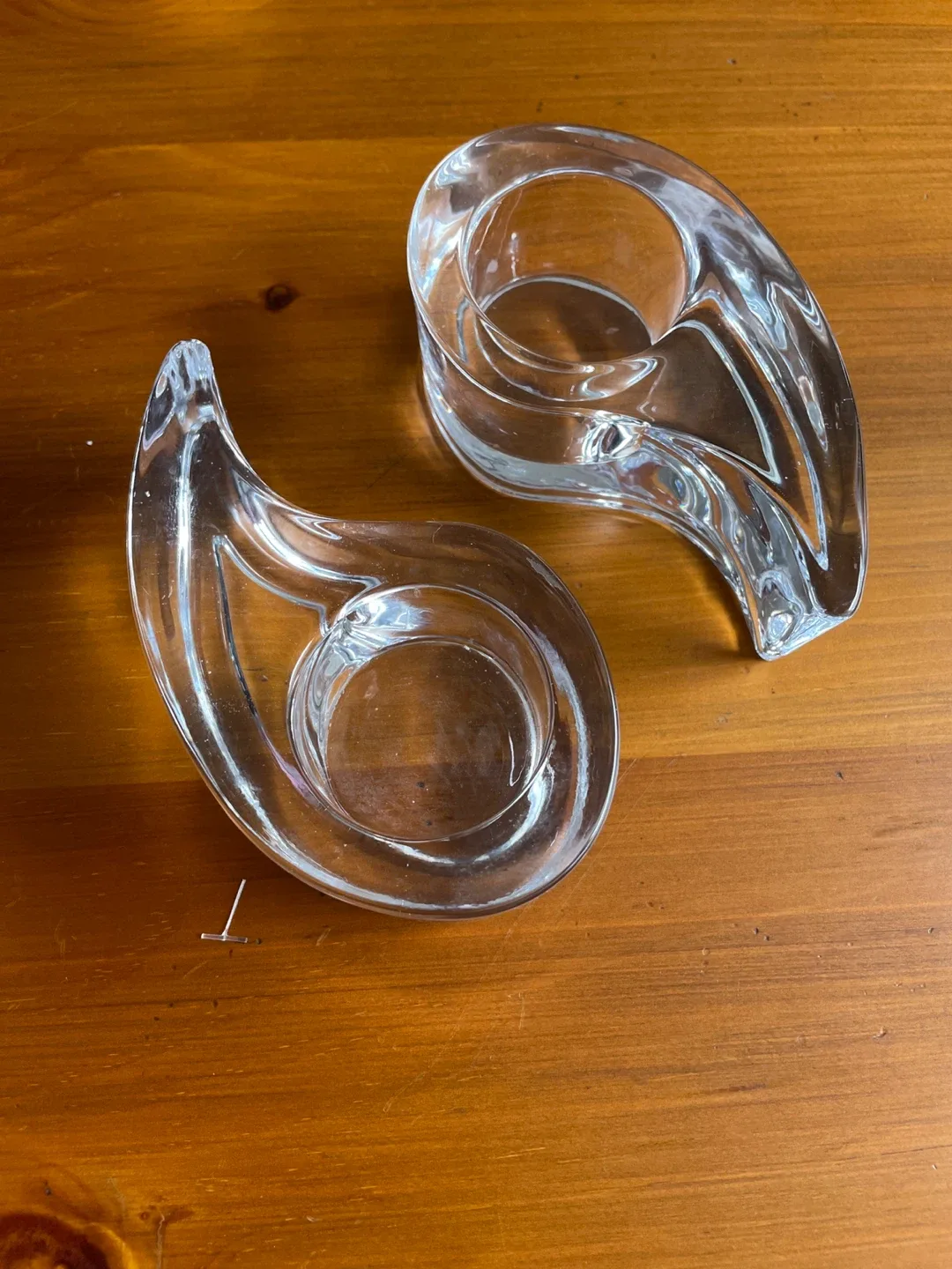 Pair of Yin-Yang Clear Glass Candle Holders