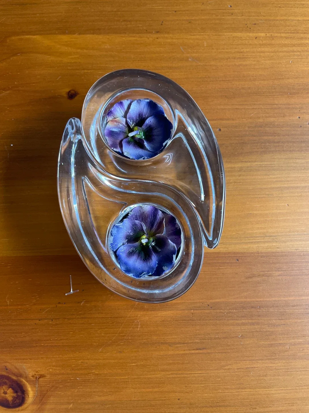 Pair of Yin-Yang Clear Glass Candle Holders - photo 3