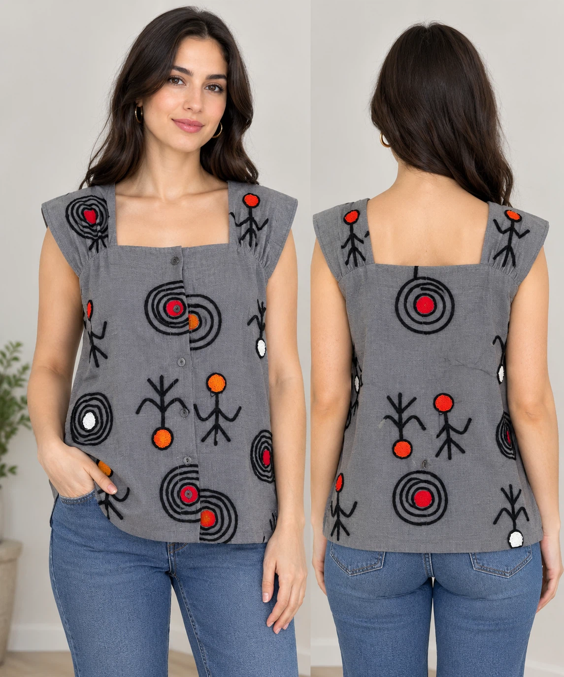 Nizel Grey Embroidered Sleeveless Top