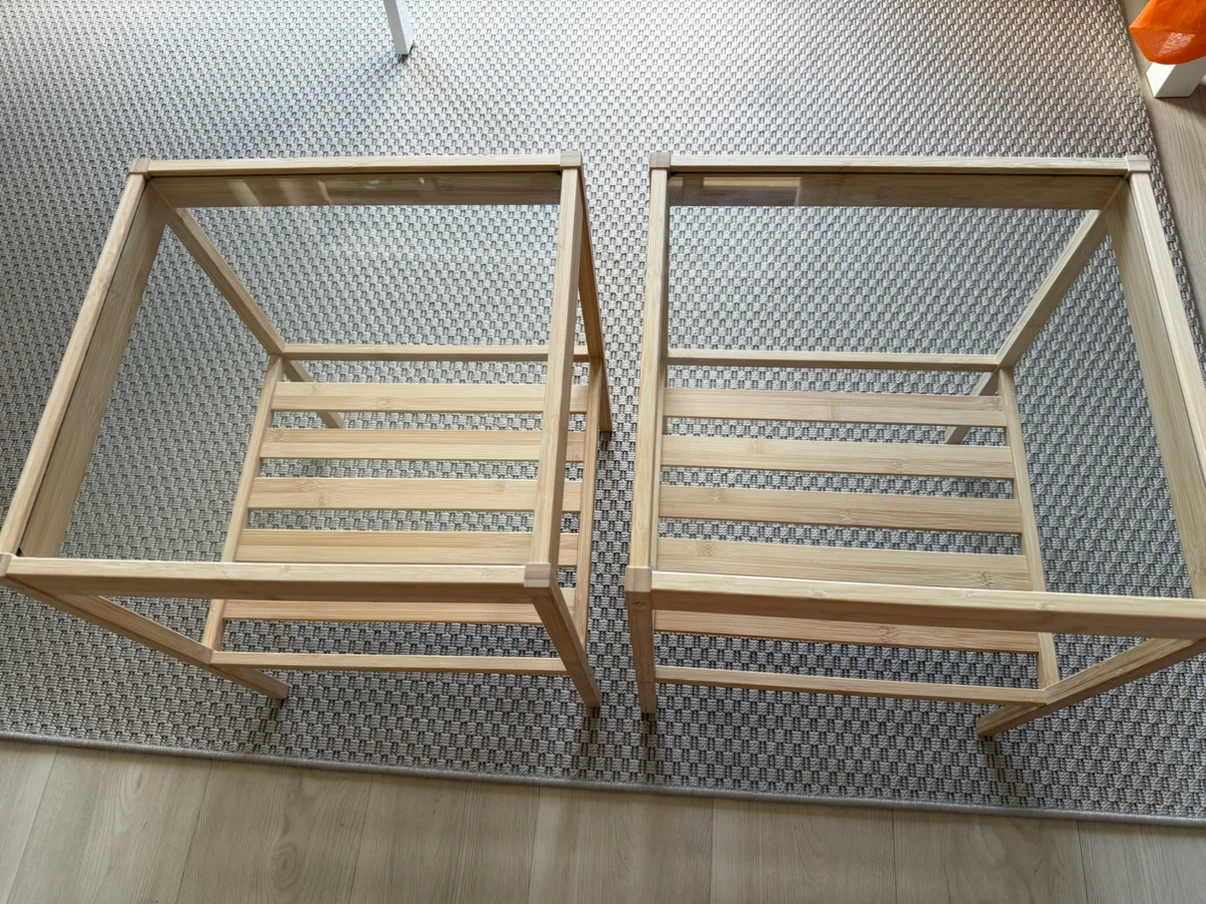 Two Bamboo Side Tables with Glass Tops - photo 2