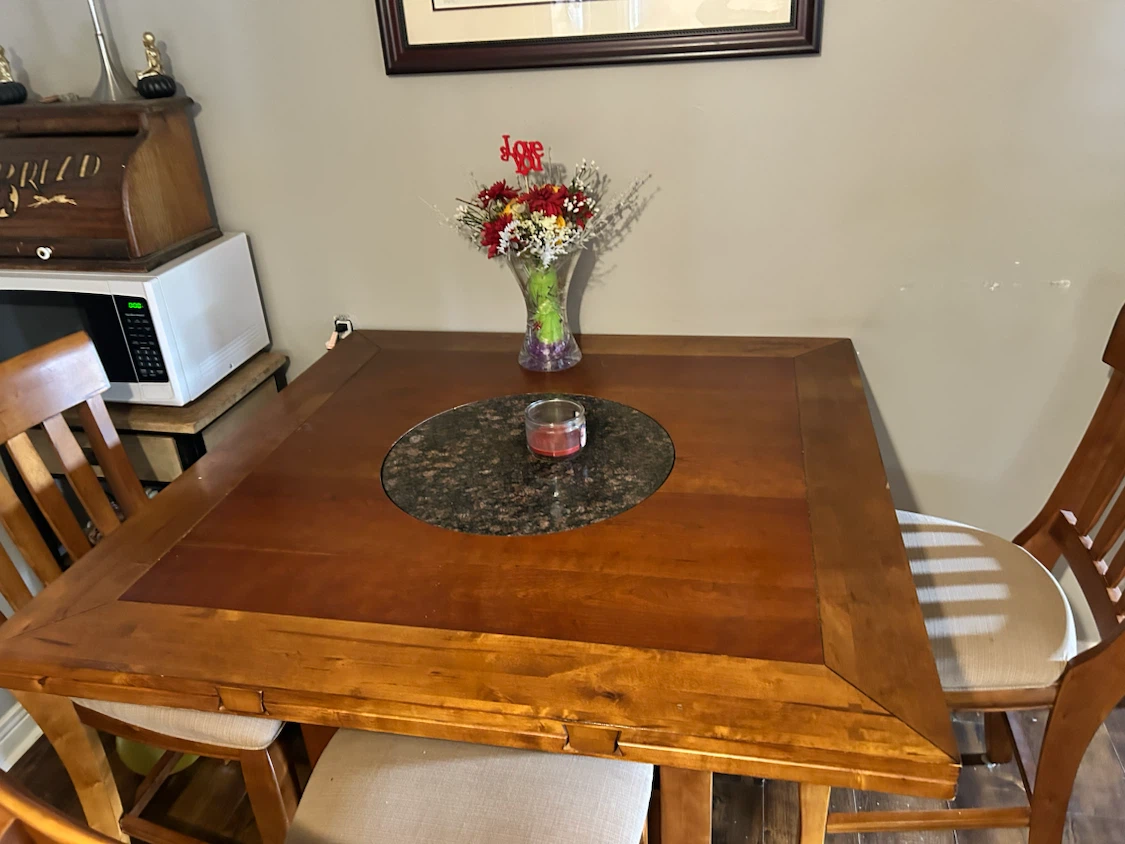 Wooden Dining Table with Granite Inset