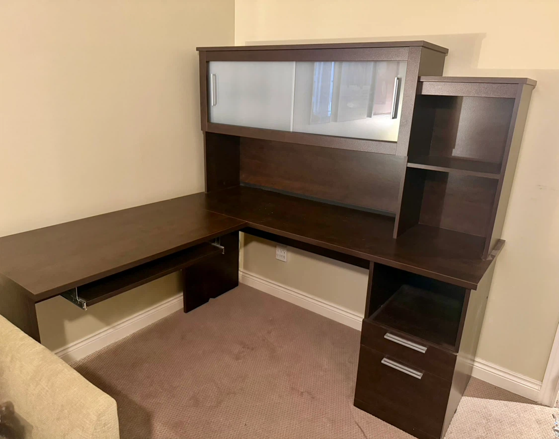 Dark Brown L-Shaped Desk with Hutch