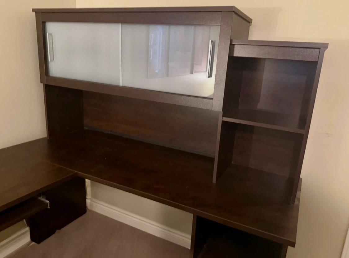 Dark Brown L-Shaped Desk with Hutch - photo 2
