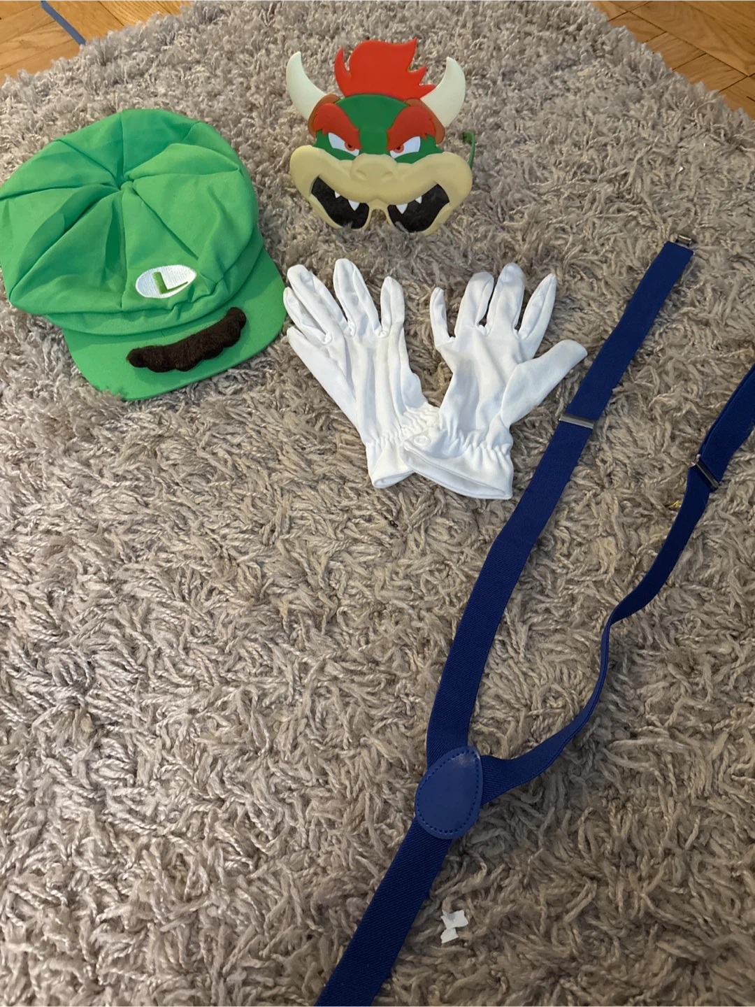 Halloween Luigi Costume Accessories Set with Bowser sunglasses.