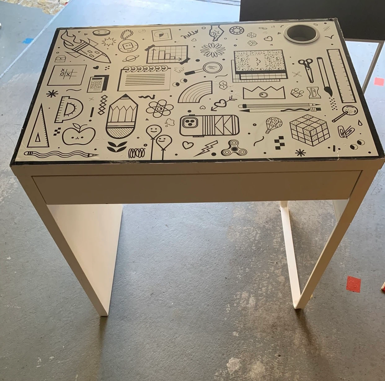White Desk with Doodle Pattern