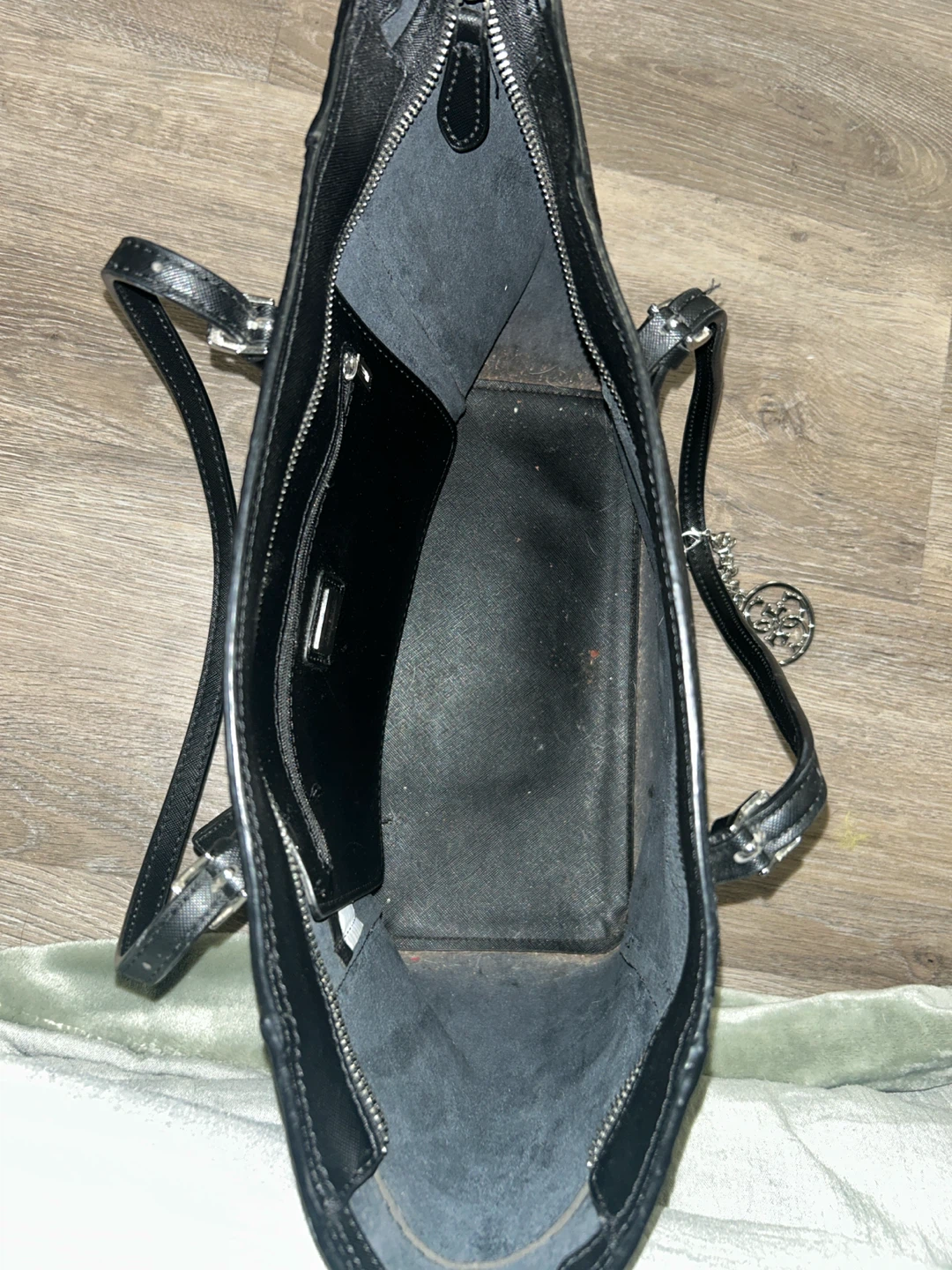 Guess Black Embossed Logo Tote with Charm - photo 2