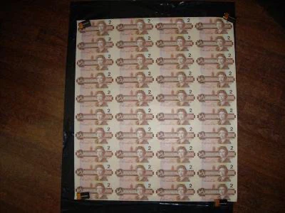 Uncut Sheet of 40 Canadian Two Dollar Bills