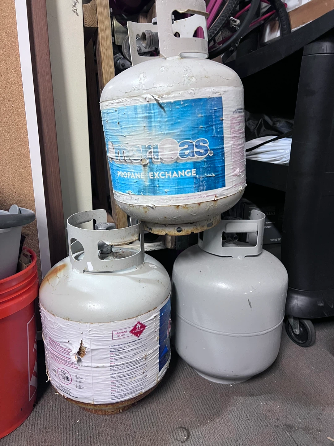 Amerigas Propane Tanks (3) Two of them contain some propane gas