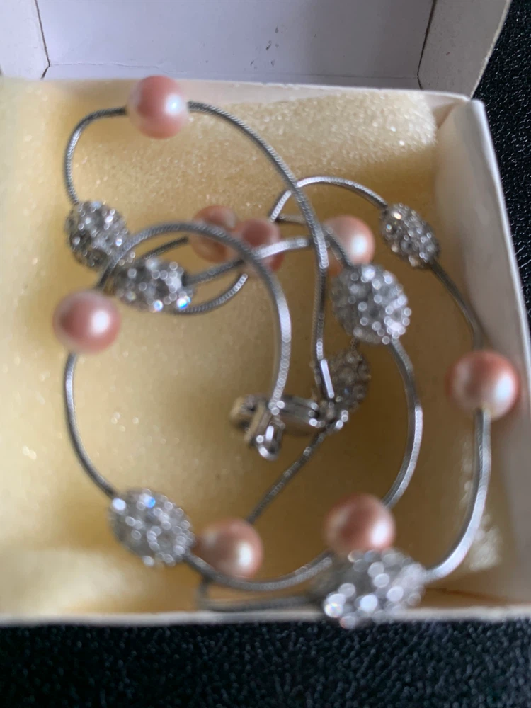 Silver-tone necklace with pink pearls and rhinestone beads - photo 4