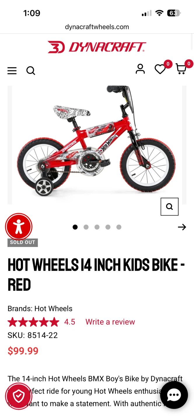 Hot Wheels 14 Inch Kids Bike - Red - photo 5