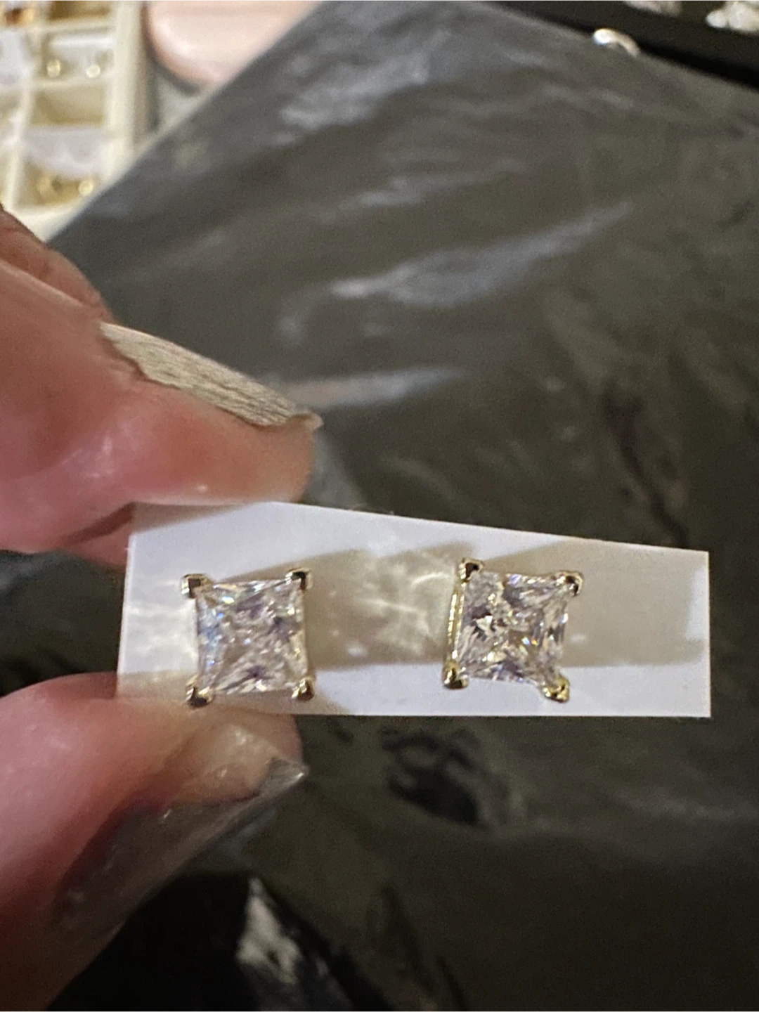 Square Cut Cubic Zirconia Stud Earrings