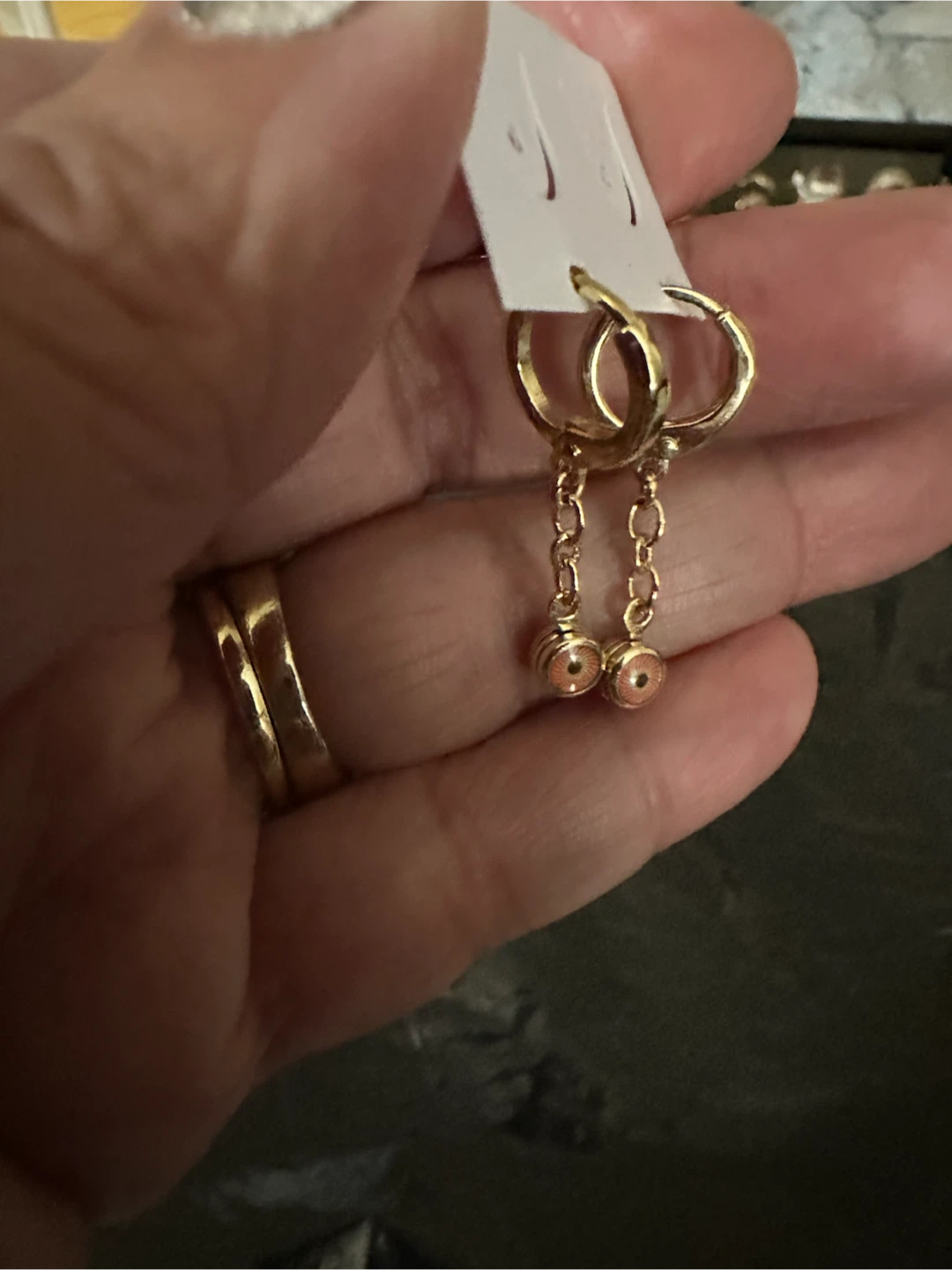 14k Gold tone laminated chain hoop earrings - photo 2