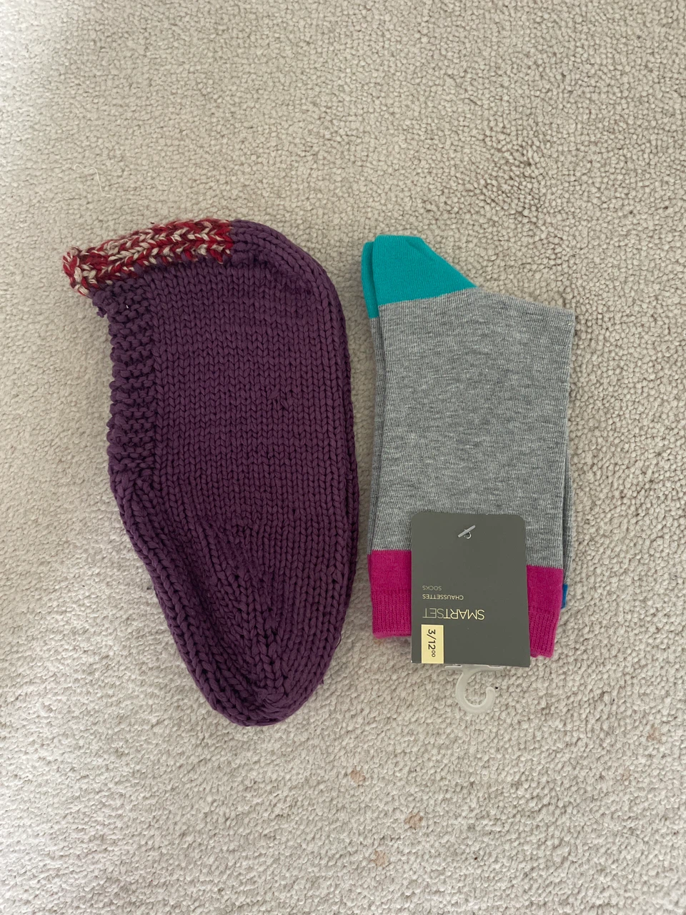 Smartset Socks and Purple Knit Slipper Set
