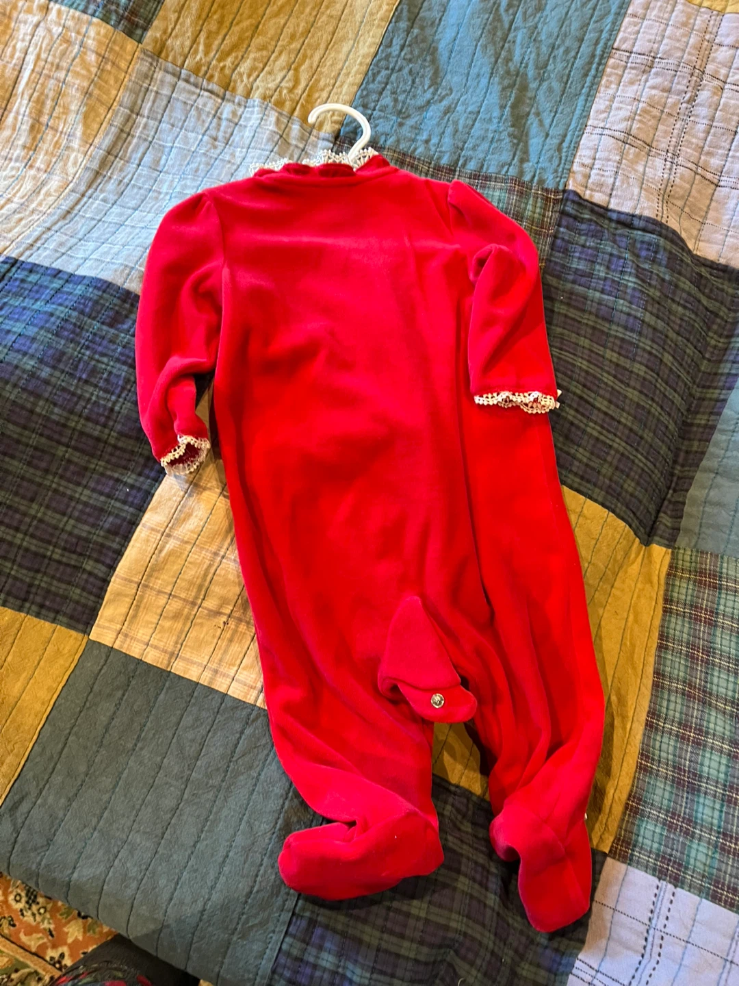 Baby My First Christmas Red Velour Sleepsuit - photo 3
