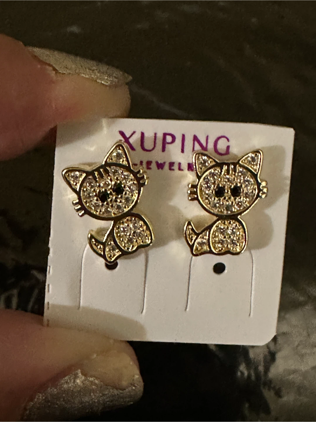 14k gold laminated Cat Stud Earrings