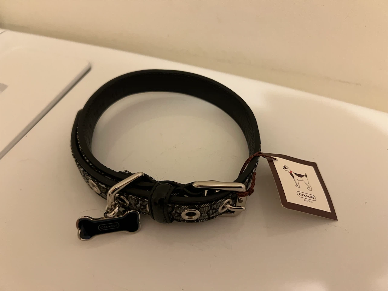 Coach Mini Signature Dog Collar - Black and White