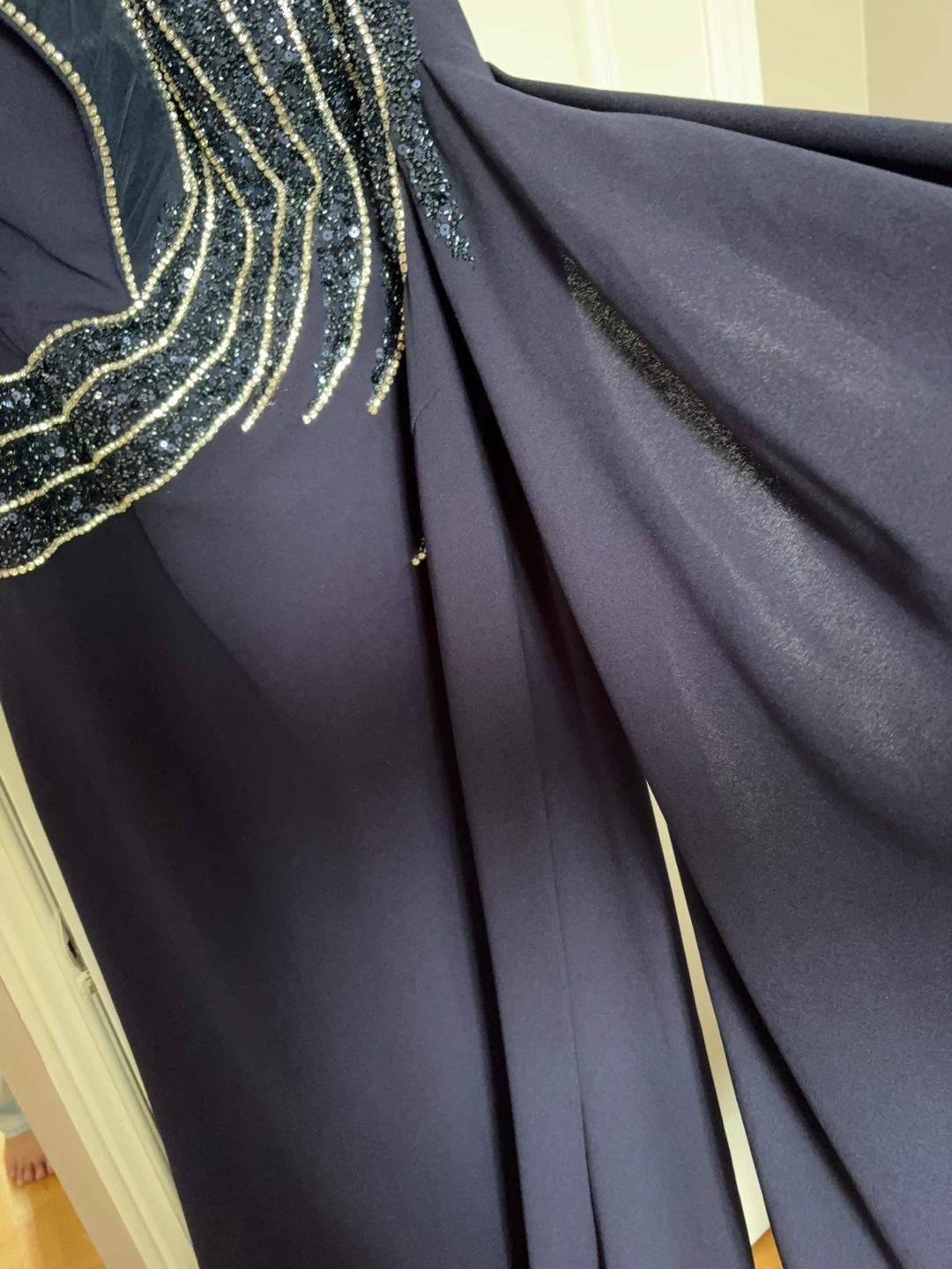 Dark Navy Evening Gown with Sequined Detail - photo 2