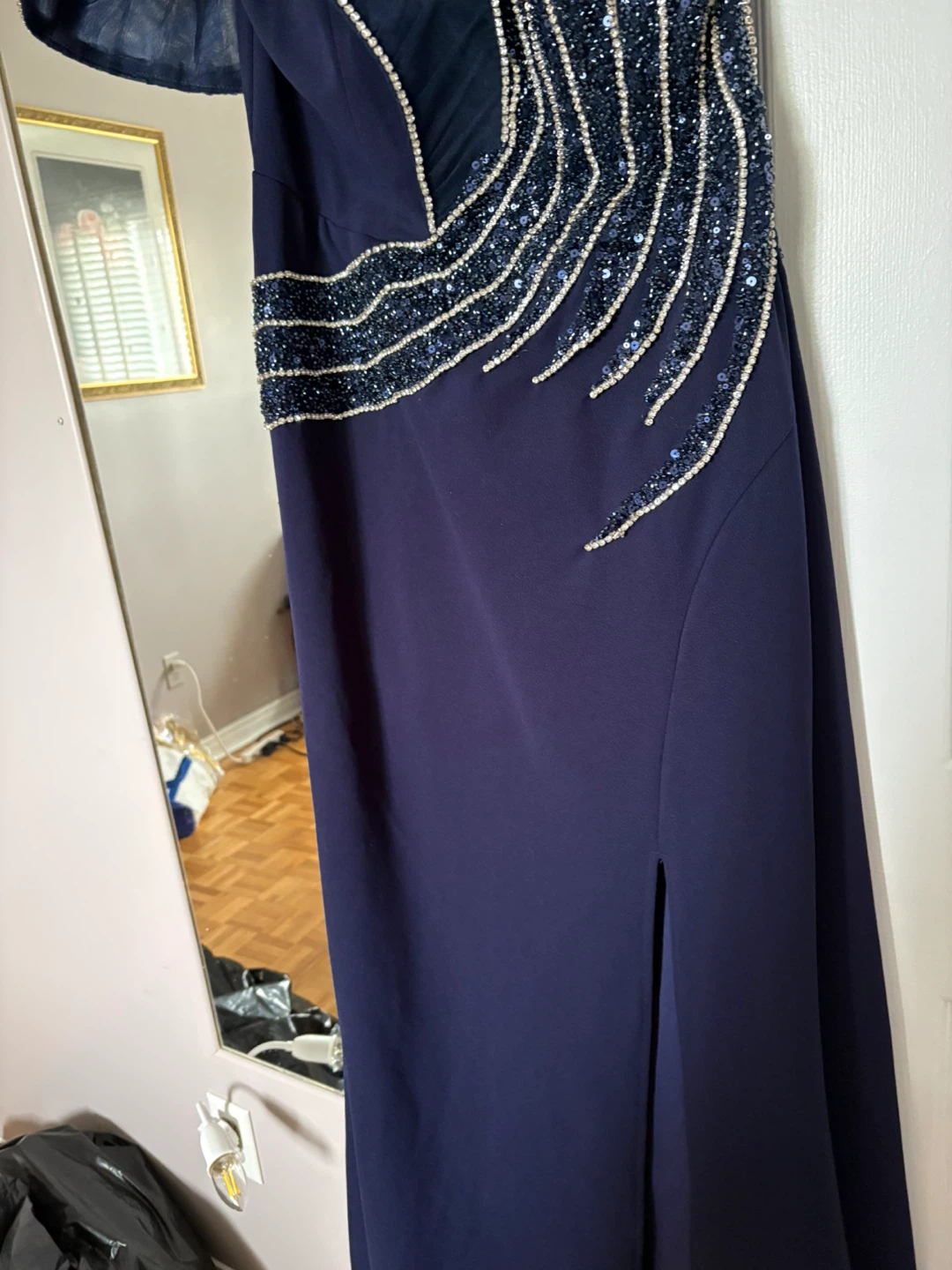 Dark Navy Evening Gown with Sequined Detail - photo 4