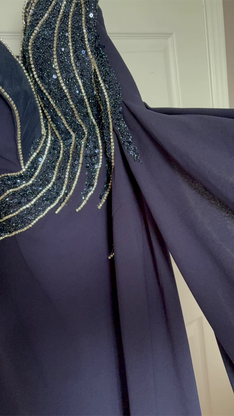Dark Navy Evening Gown with Sequined Detail - photo 5