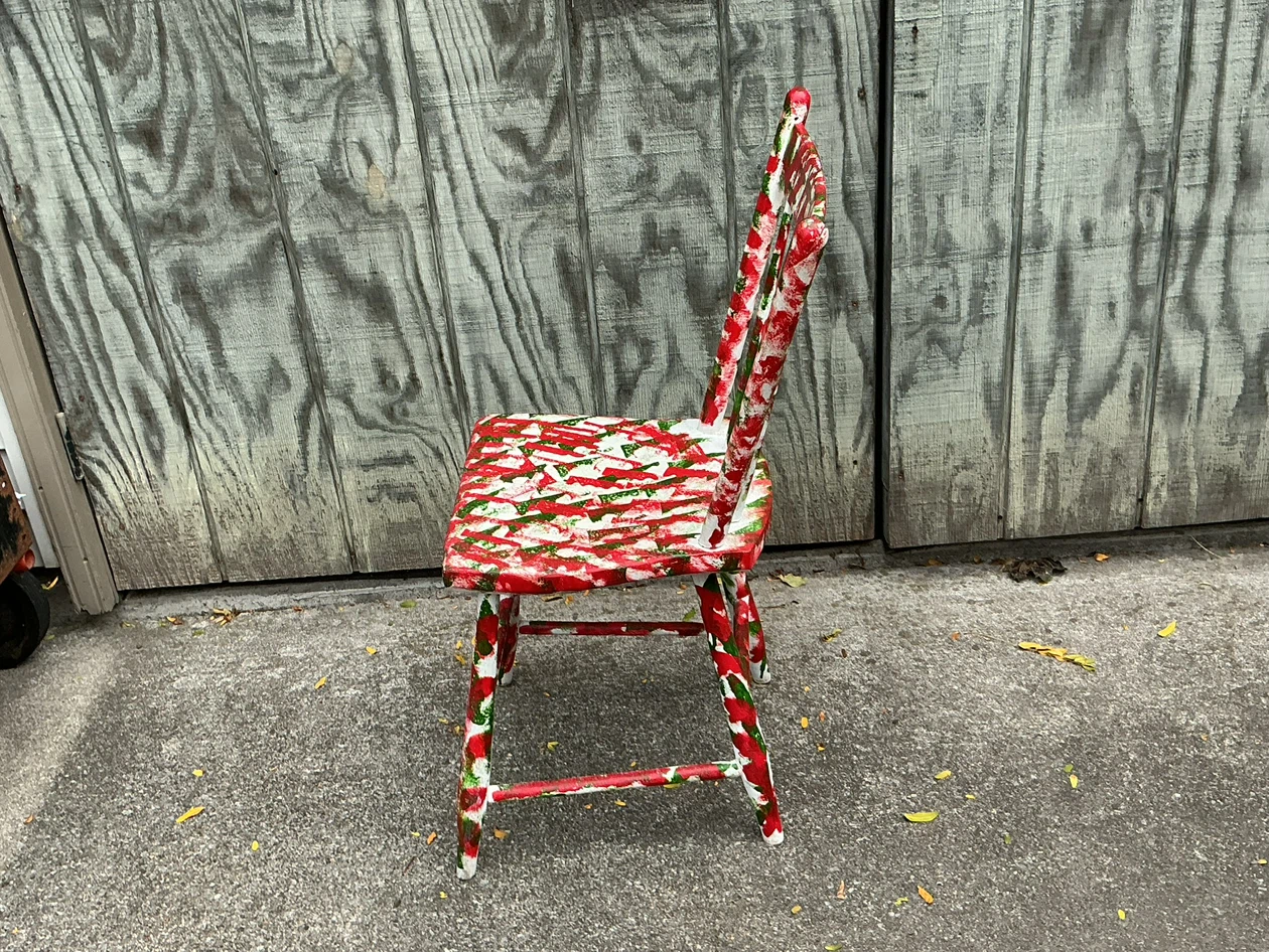 Antique FUNKY Wooden spindle chair red, white and green - photo 4