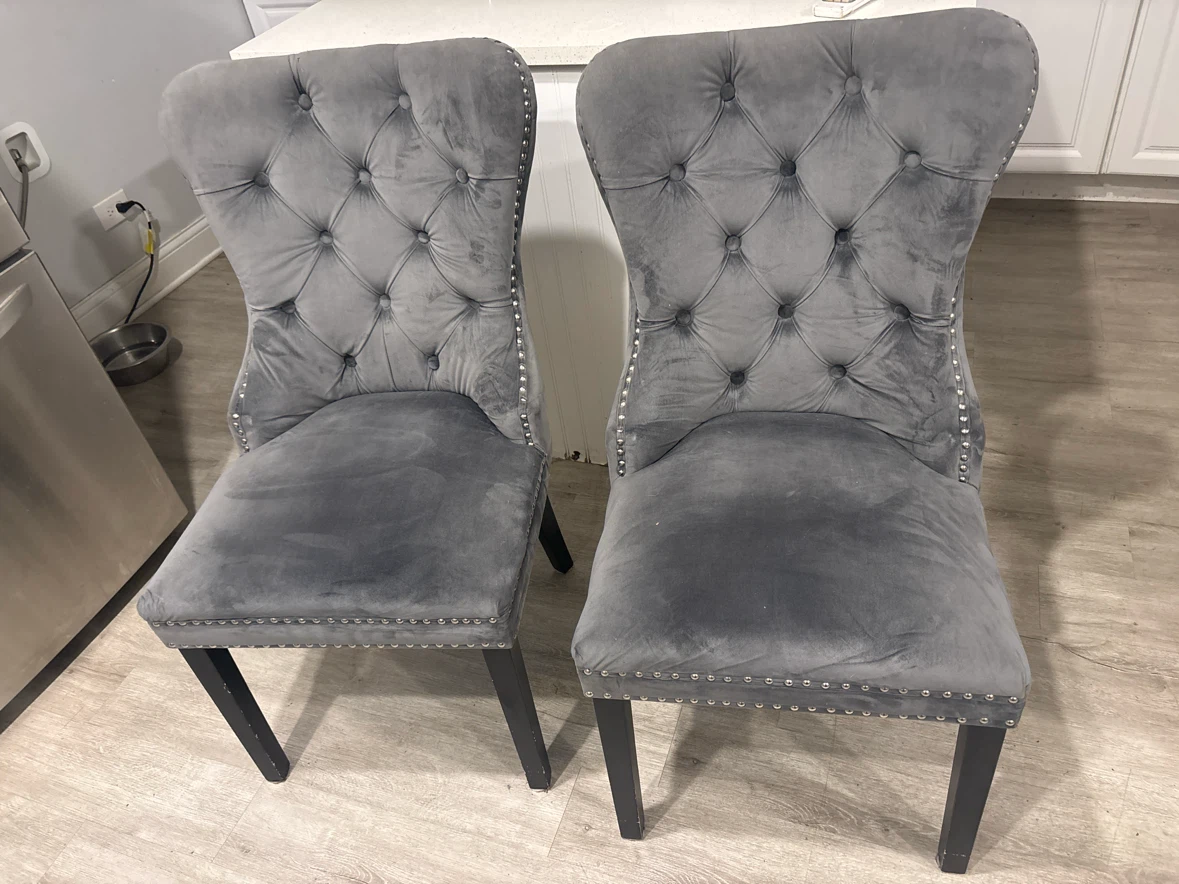 Set of 2 Grey Velvet Dining Chairs