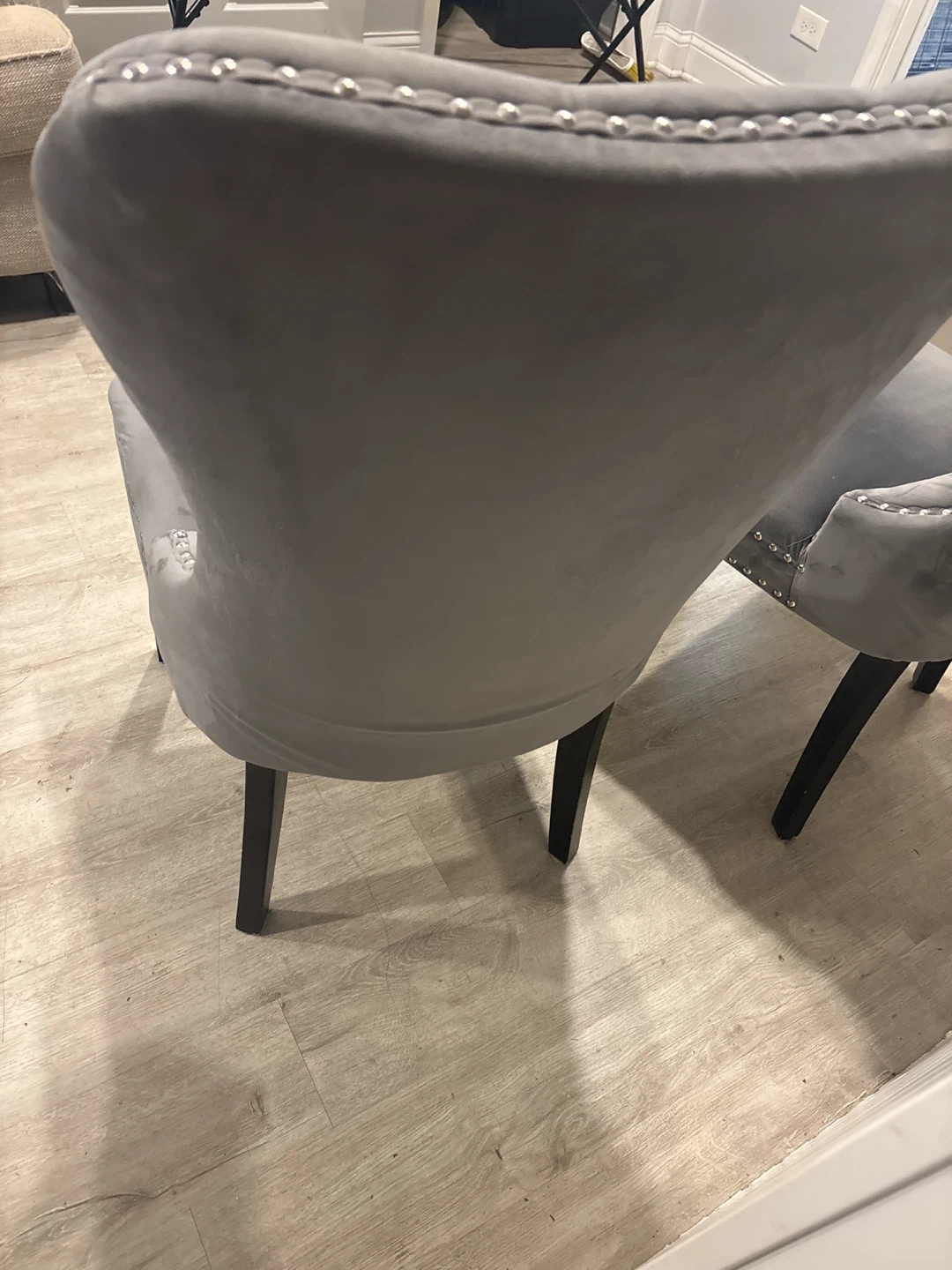 Set of 2 Grey Velvet Dining Chairs - photo 2