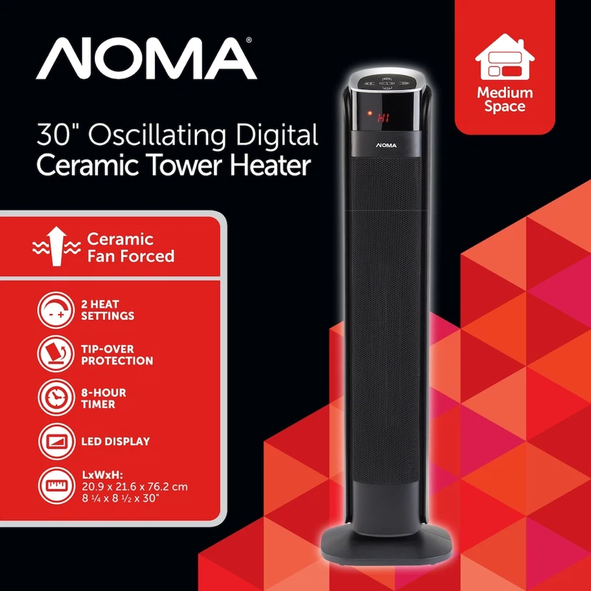 NOMA 30" Oscillating Digital Ceramic Tower Heater - photo 2
