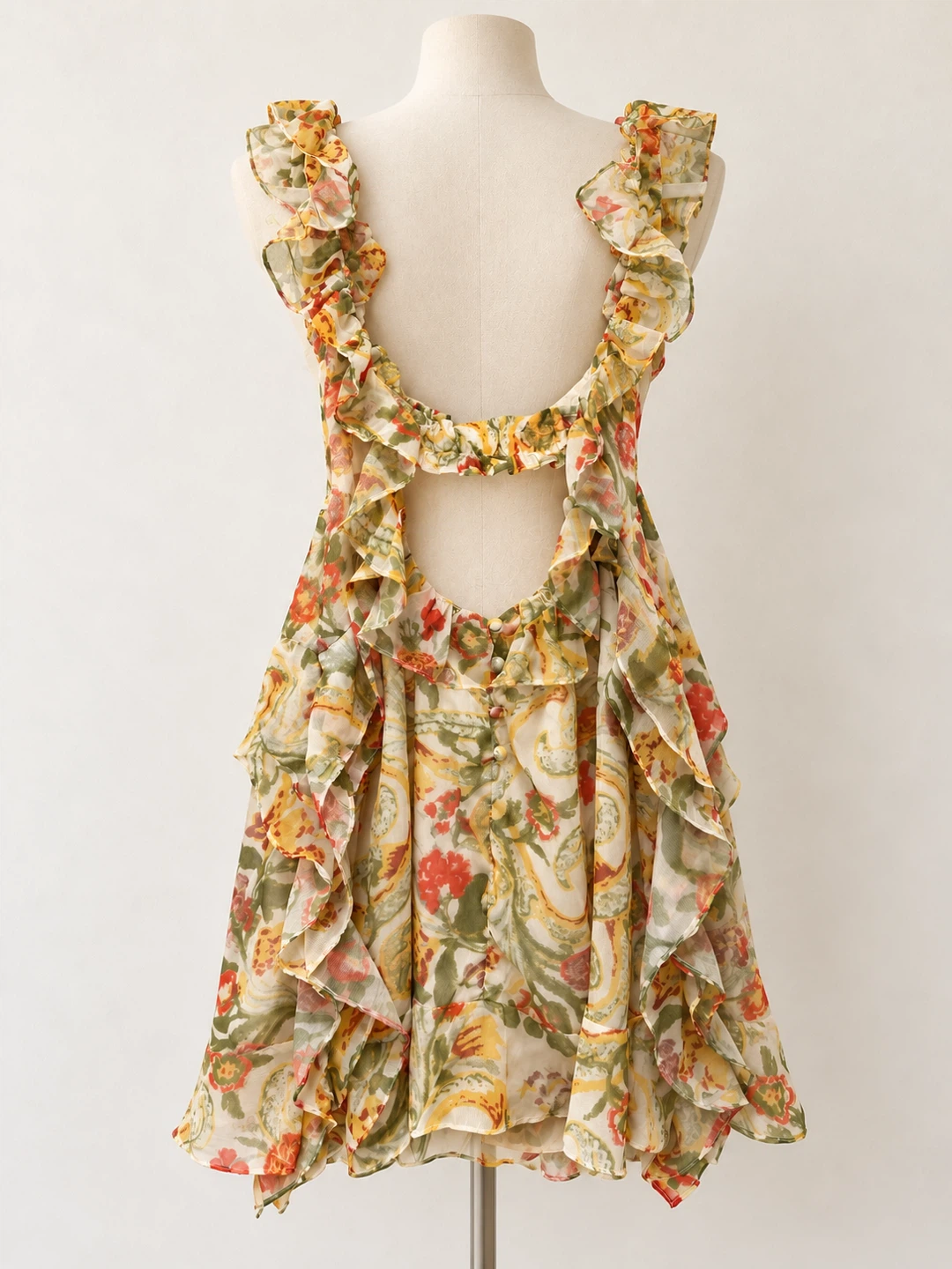 Free People Bali Flora Tea Combo Floral Ruffle Mini Dress Size L - photo 2