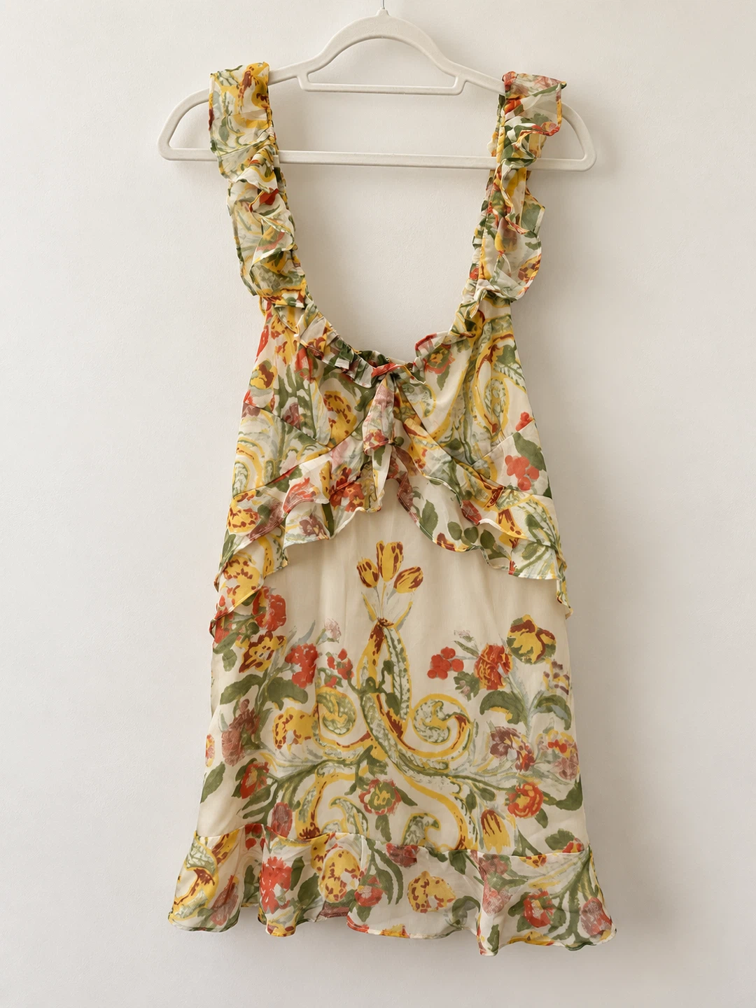 Free People Bali Flora Tea Combo Floral Ruffle Mini Dress Size L - photo 3