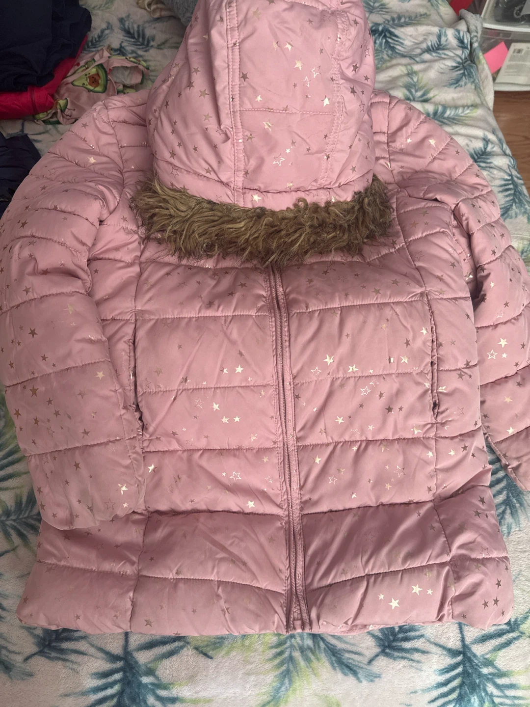 Girls Pink Star Print Winter Jacket