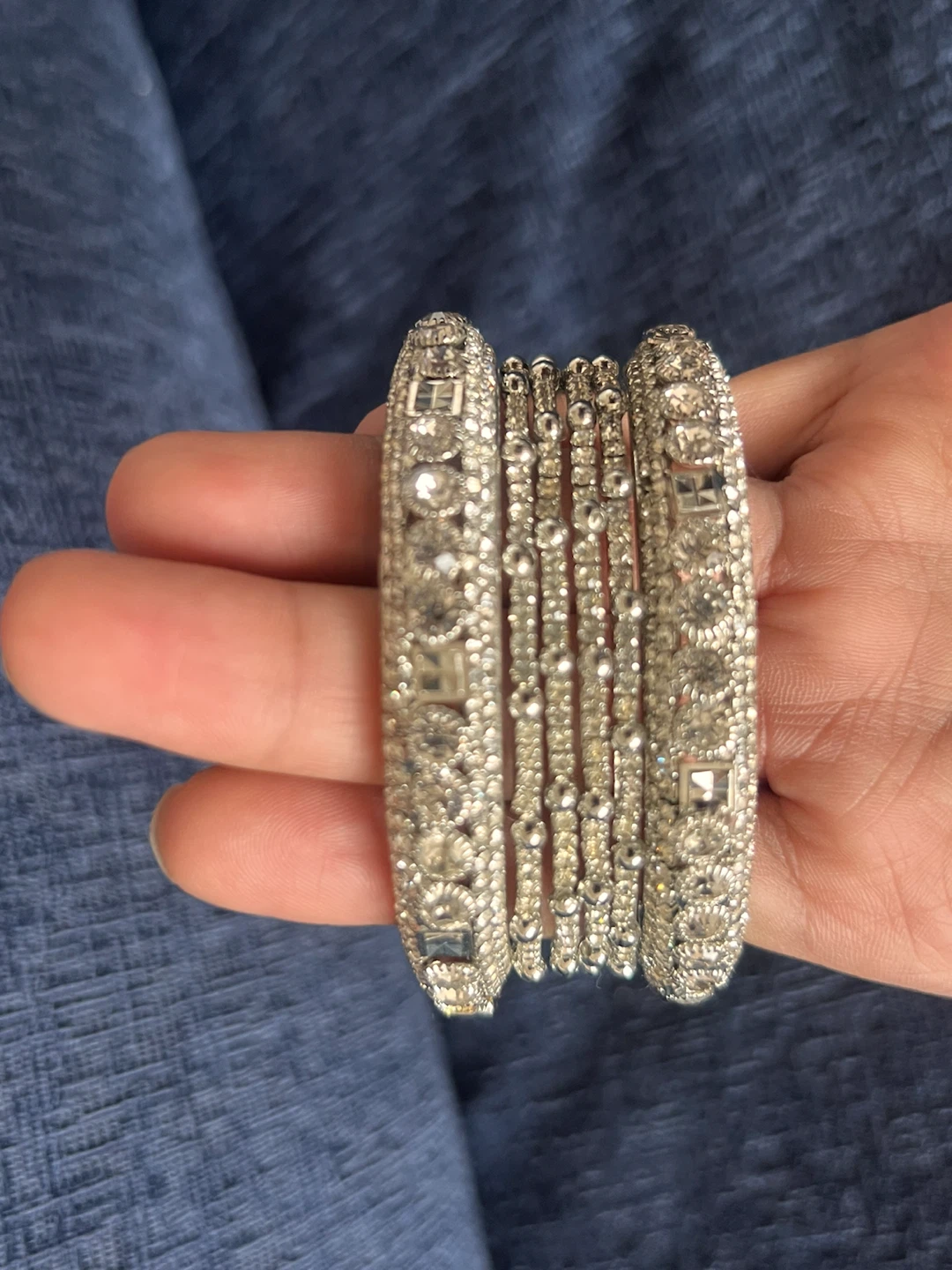 Set of Rhinestone Embellished Bangles(diamond cut)