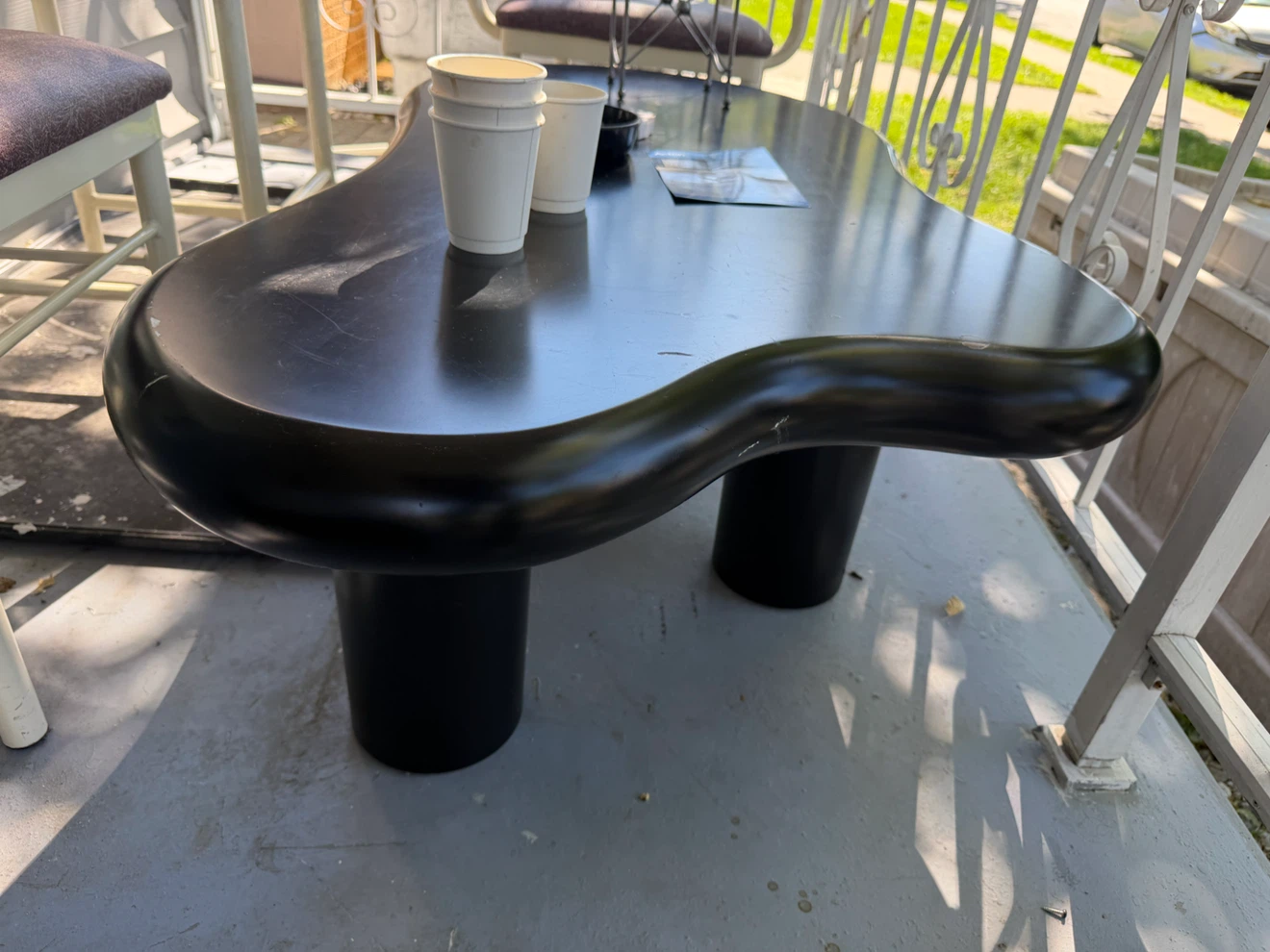 3 metal chairs plus Black Kidney Shaped Coffee Table - photo 2