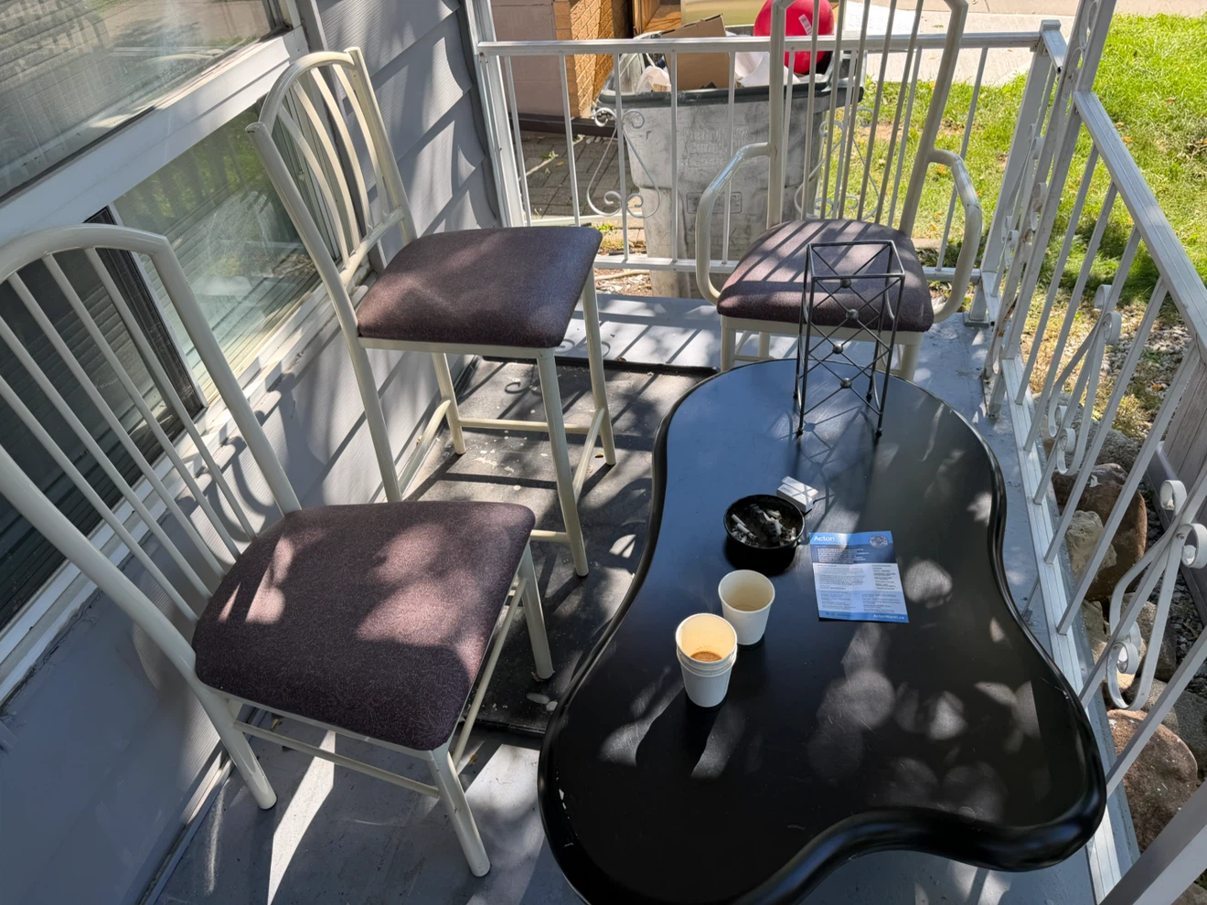 3 metal chairs plus Black Kidney Shaped Coffee Table - photo 3